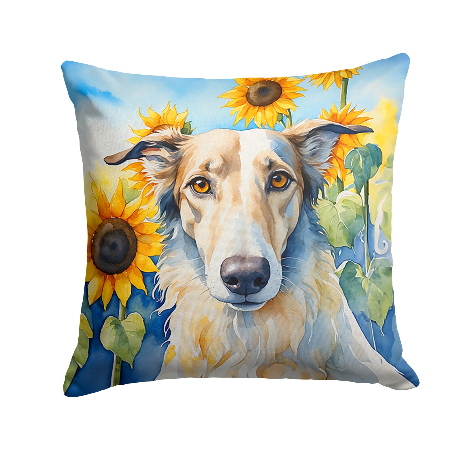 Buy this Borzoi in Sunflowers Throw Pillow