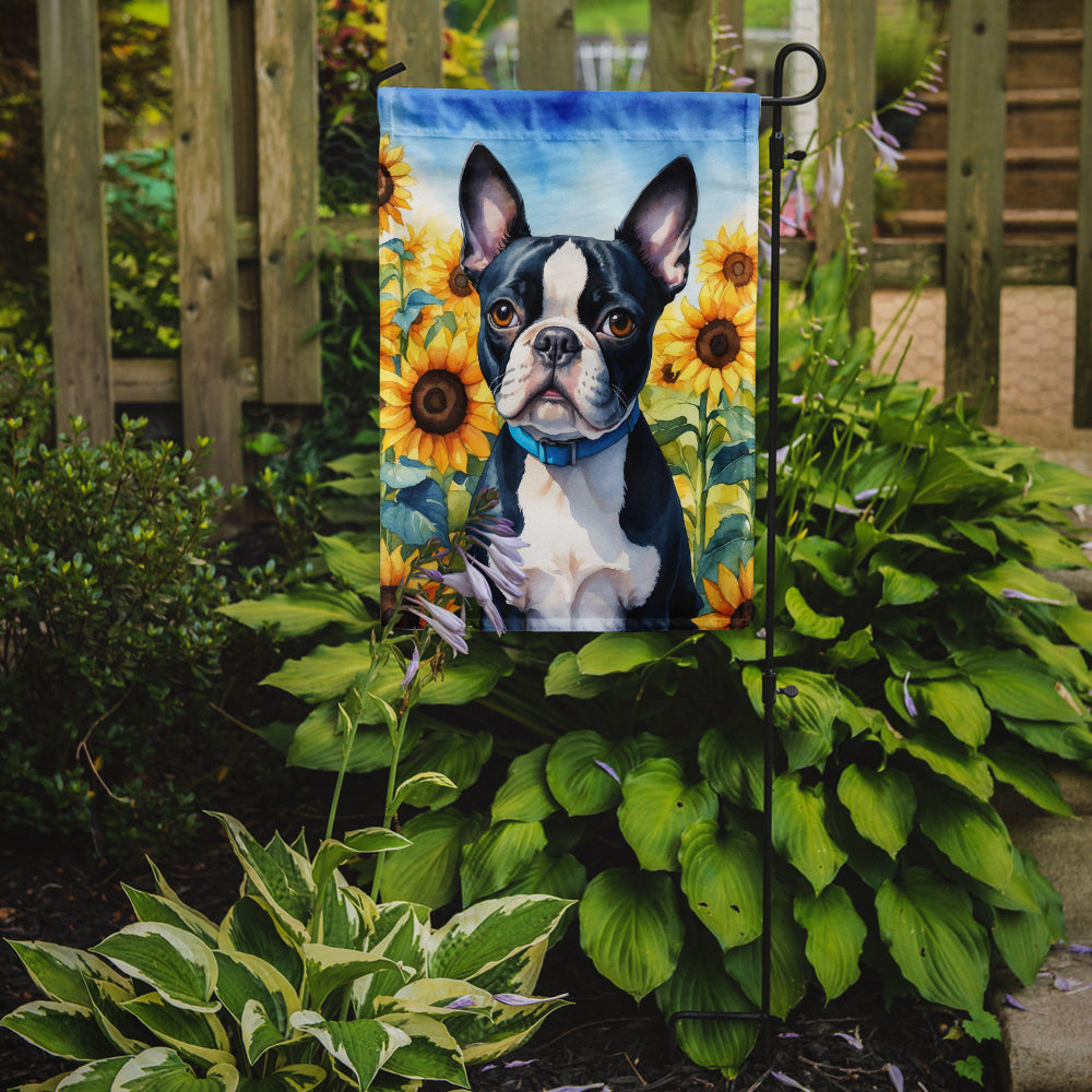 Boston Terrier in Sunflowers Garden Flag