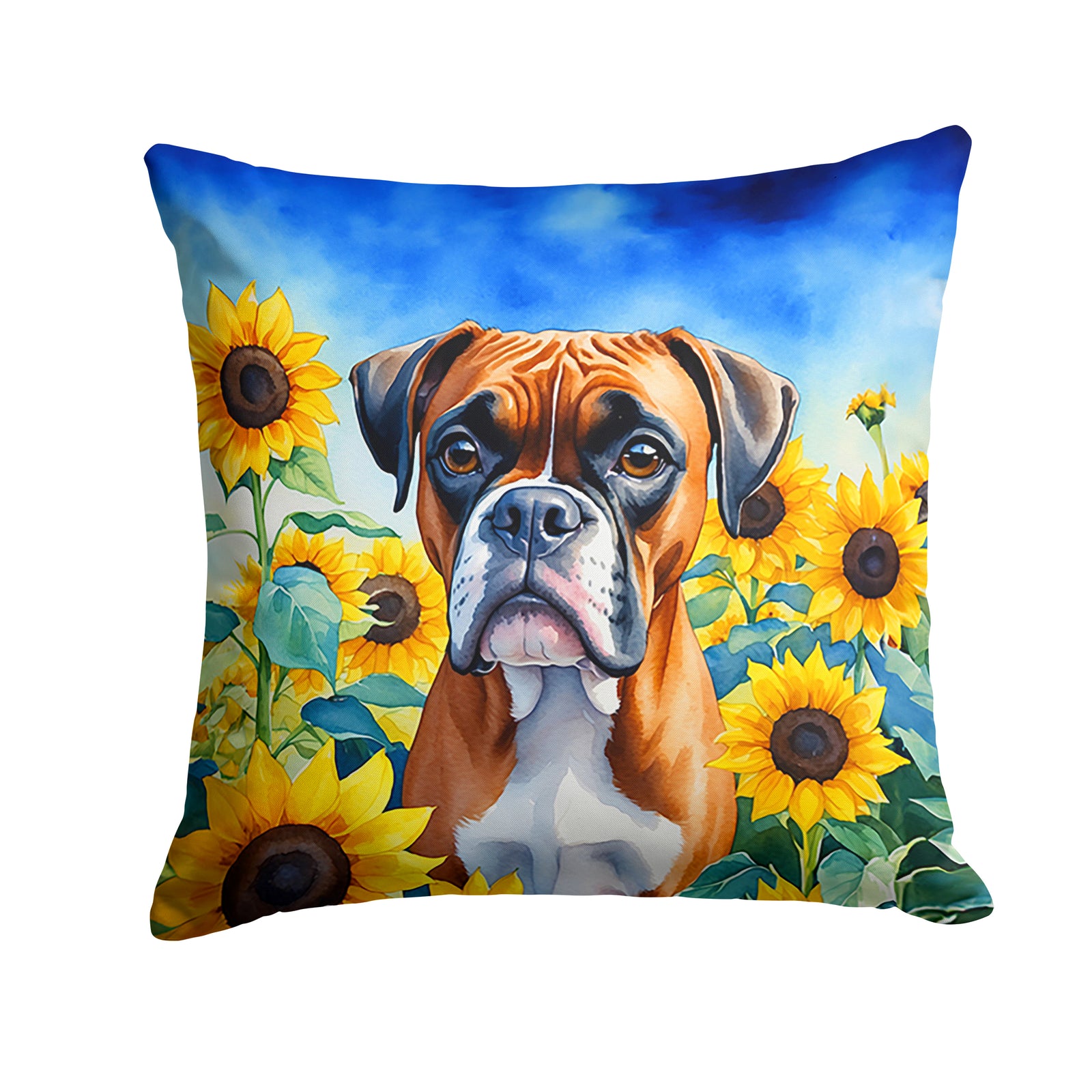 Buy this Boxer in Sunflowers Throw Pillow