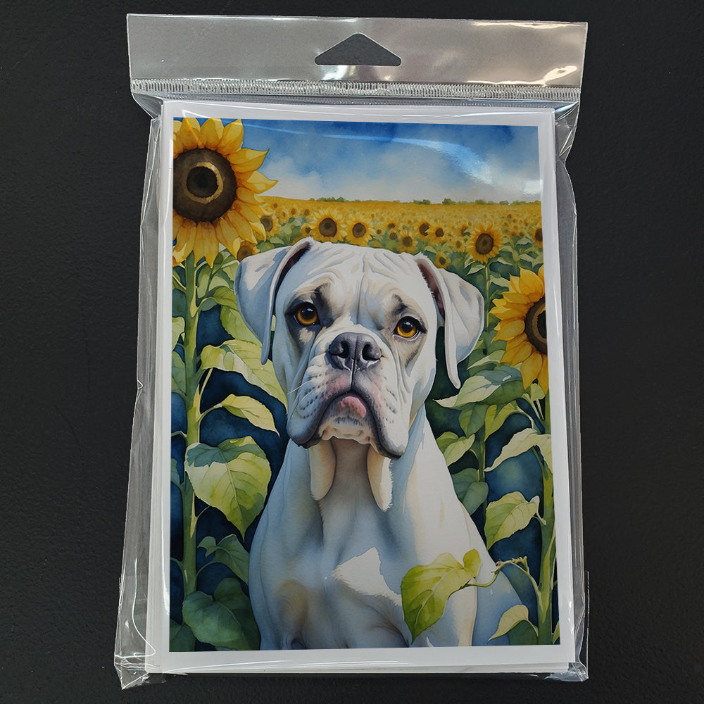 Boxer in Sunflowers Greeting Cards Pack of 8