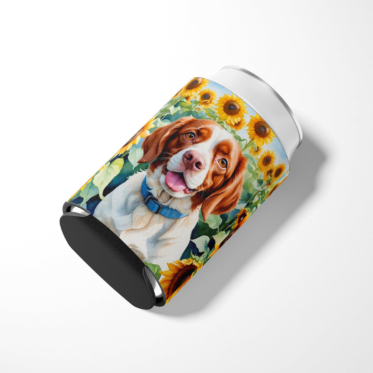 Brittany Spaniel in Sunflowers Can or Bottle Hugger