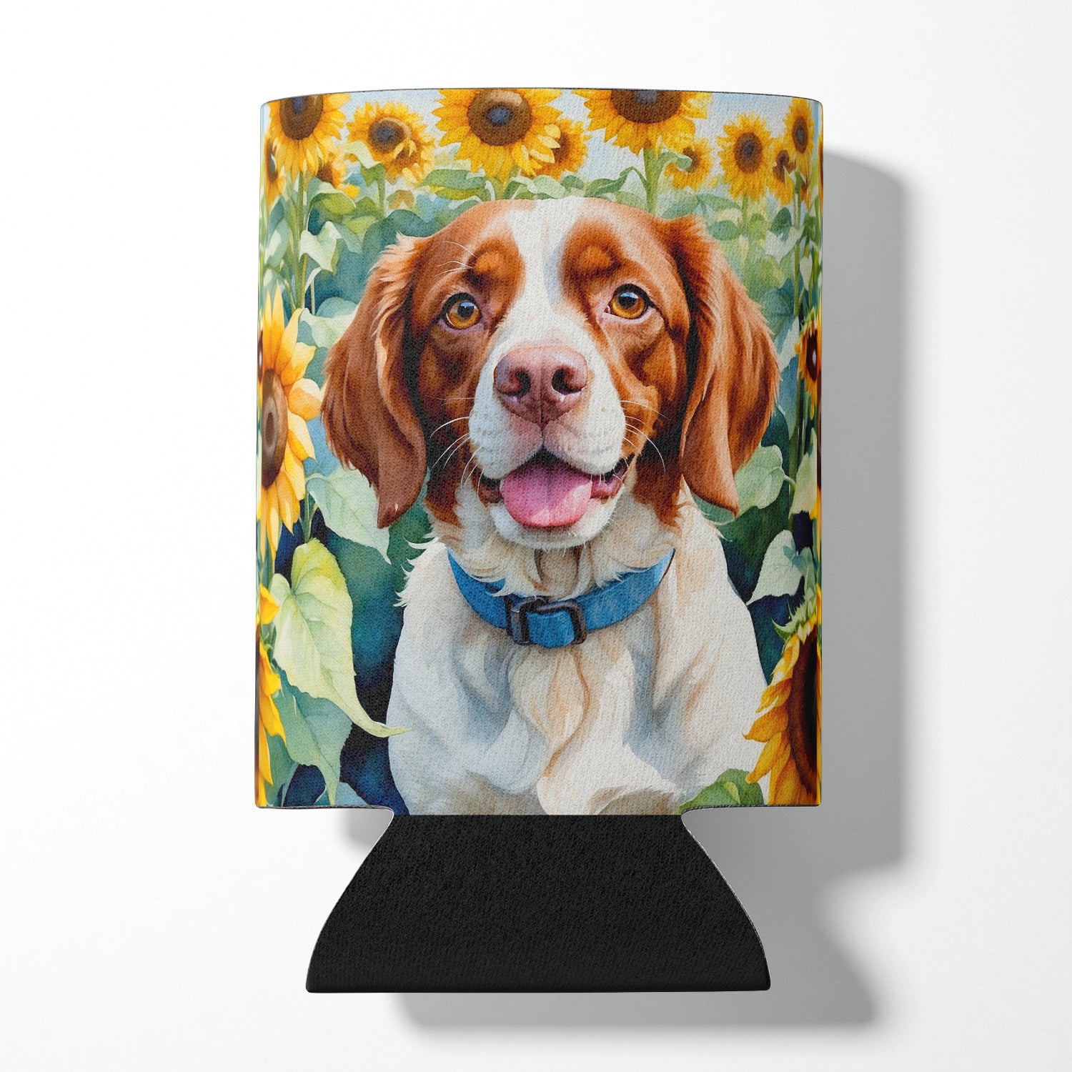 Buy this Brittany Spaniel in Sunflowers Can or Bottle Hugger