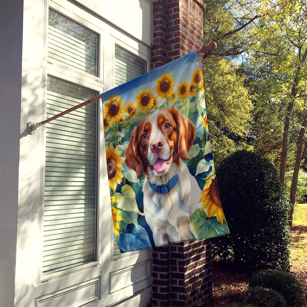 Buy this Brittany Spaniel in Sunflowers House Flag