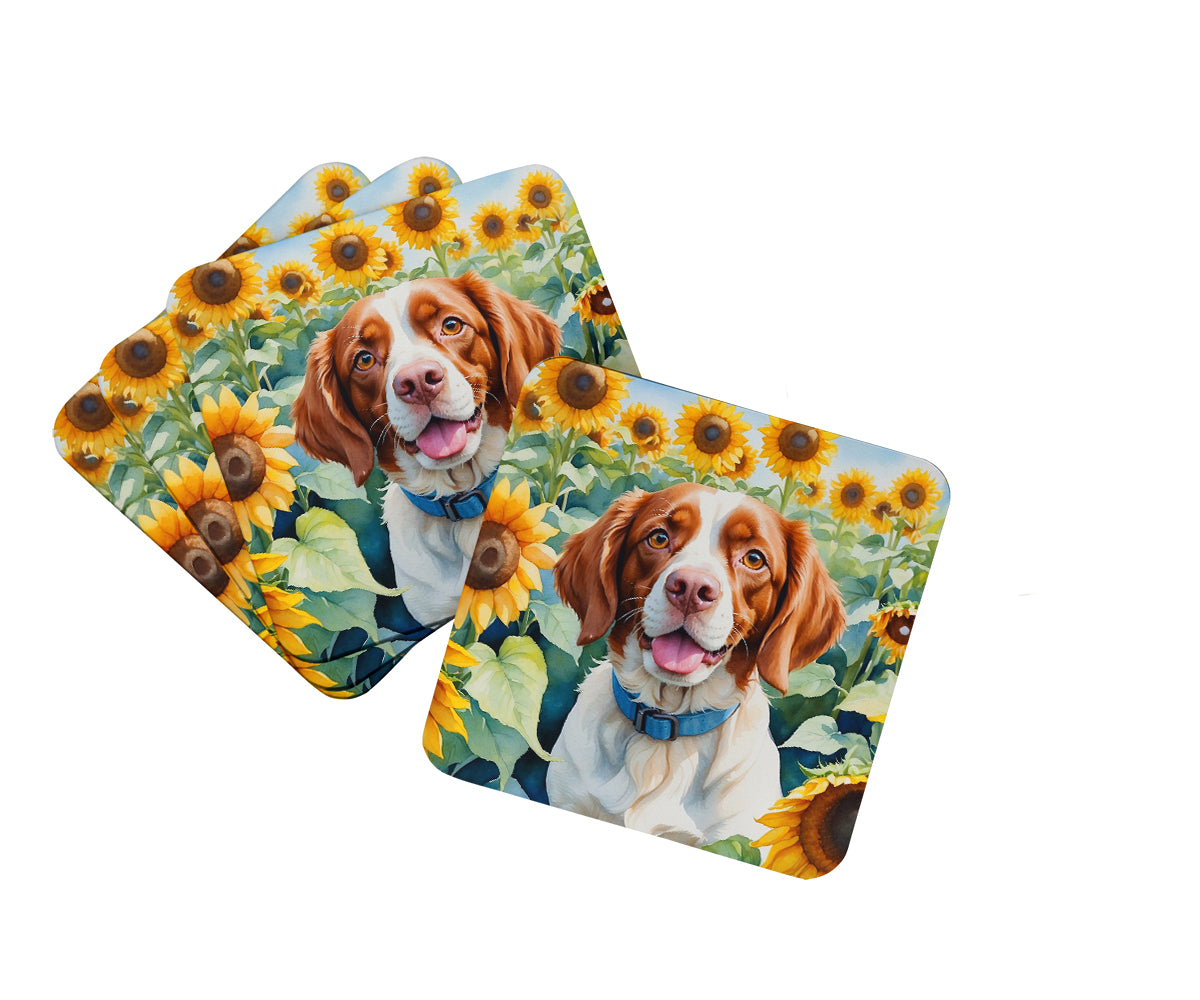 Buy this Brittany Spaniel in Sunflowers Foam Coasters