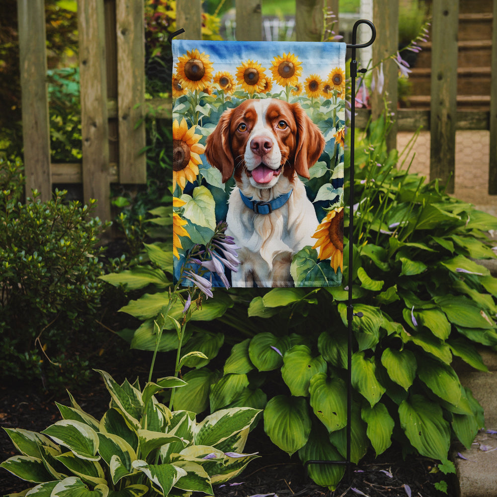 Brittany Spaniel in Sunflowers Garden Flag