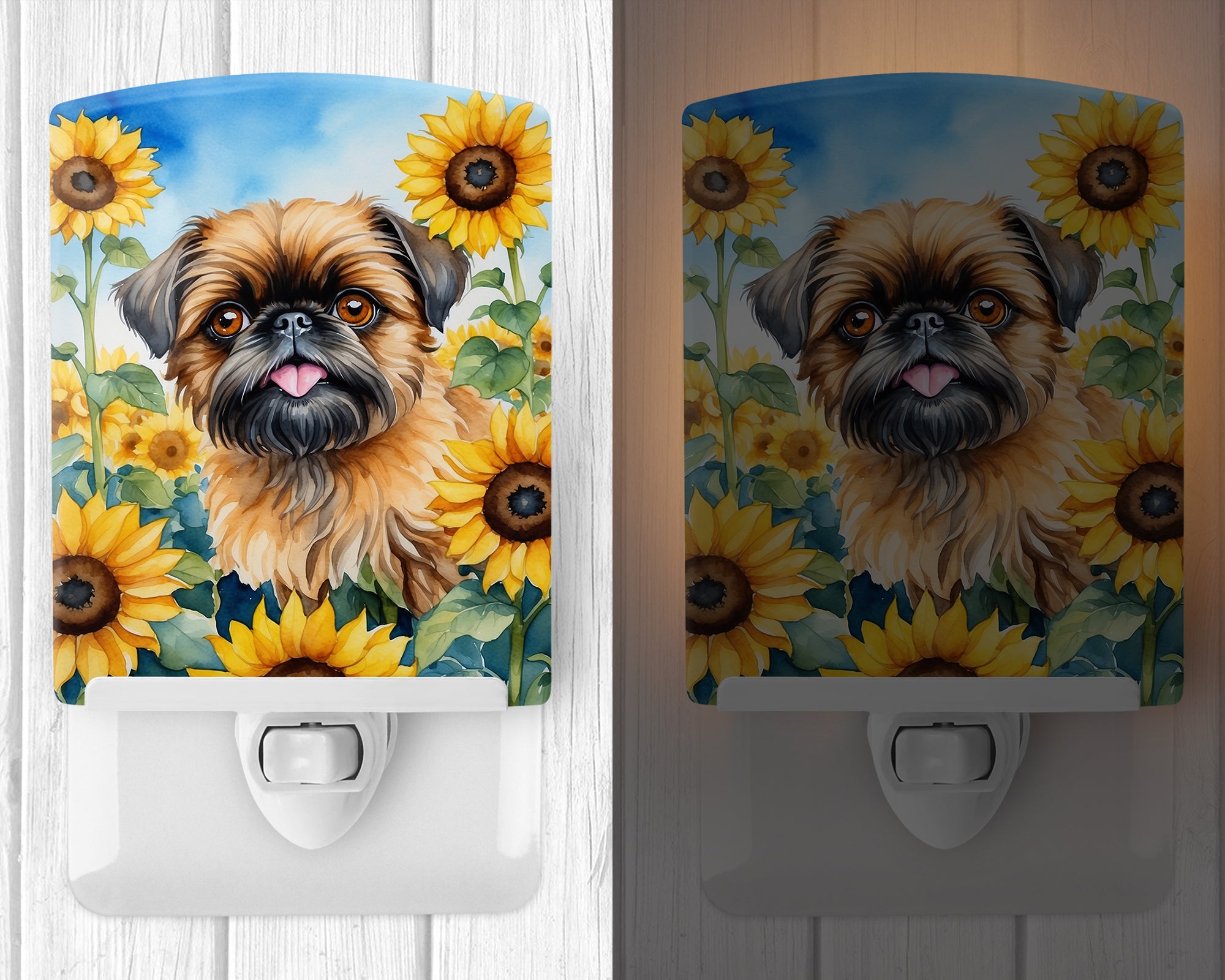 Brussels Griffon in Sunflowers Ceramic Night Light