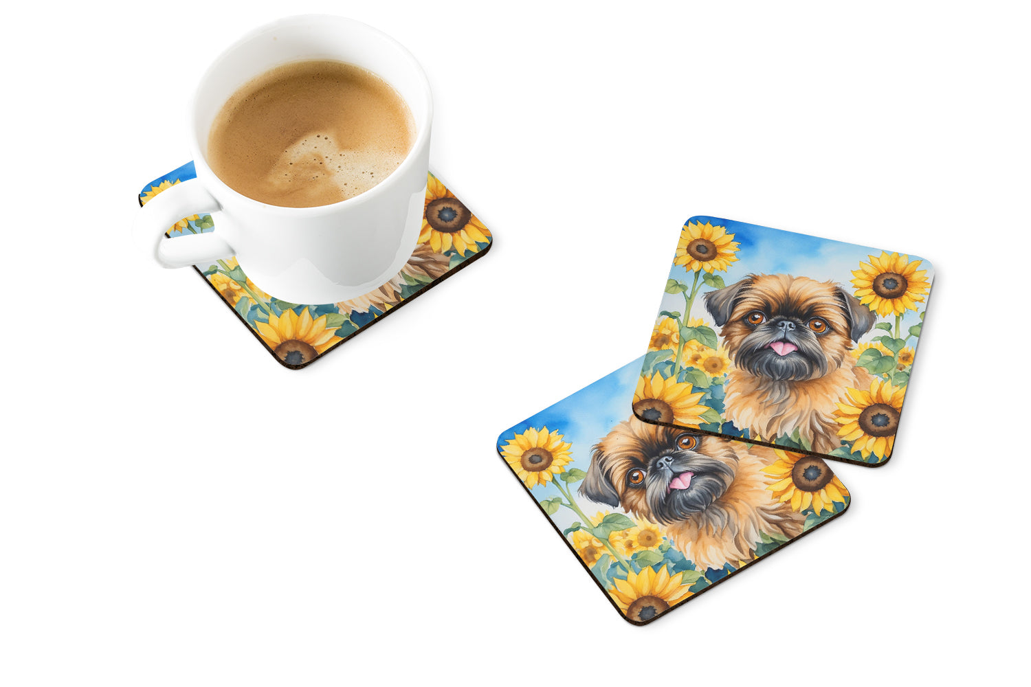 Brussels Griffon in Sunflowers Foam Coasters