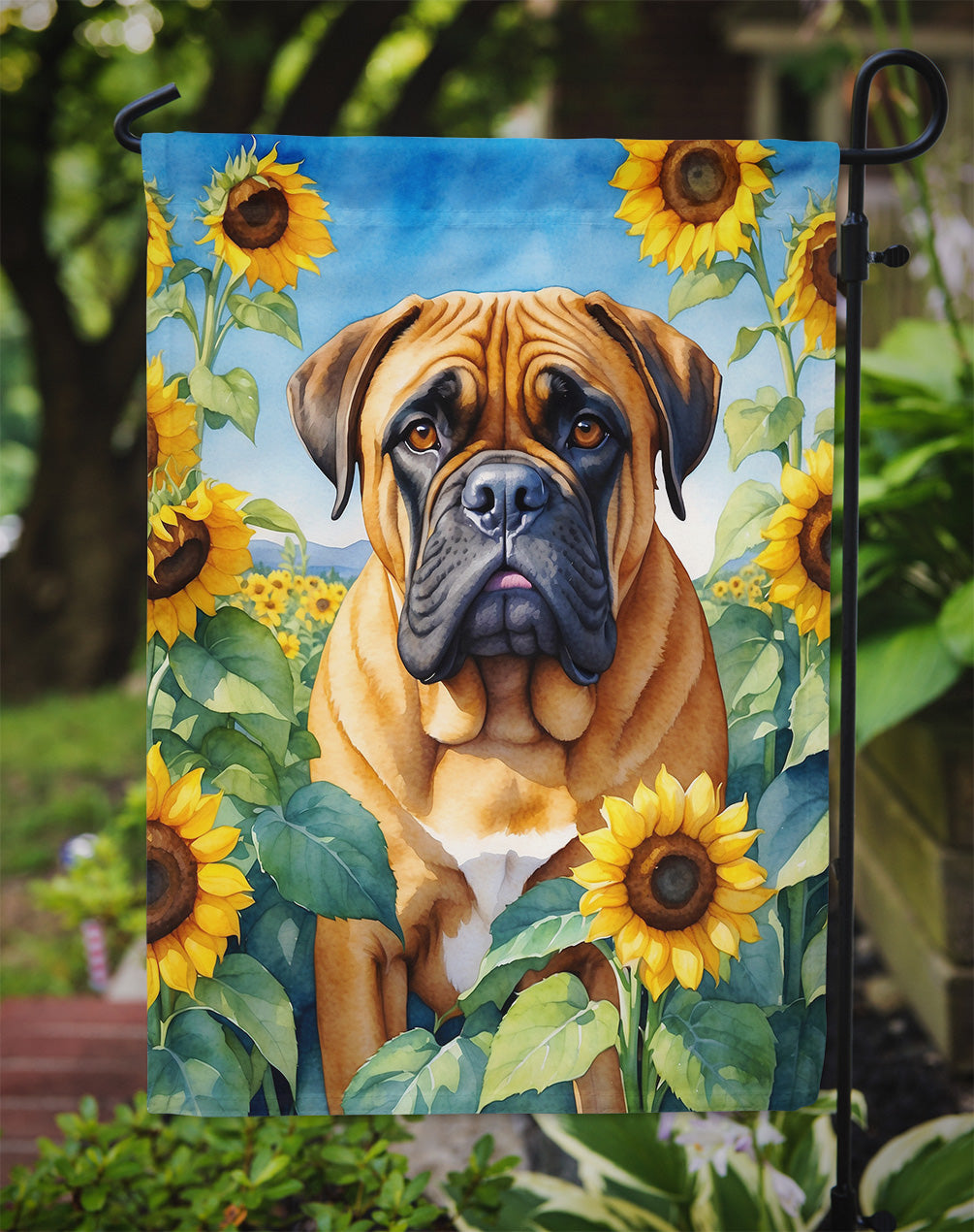 Bullmastiff in Sunflowers Garden Flag