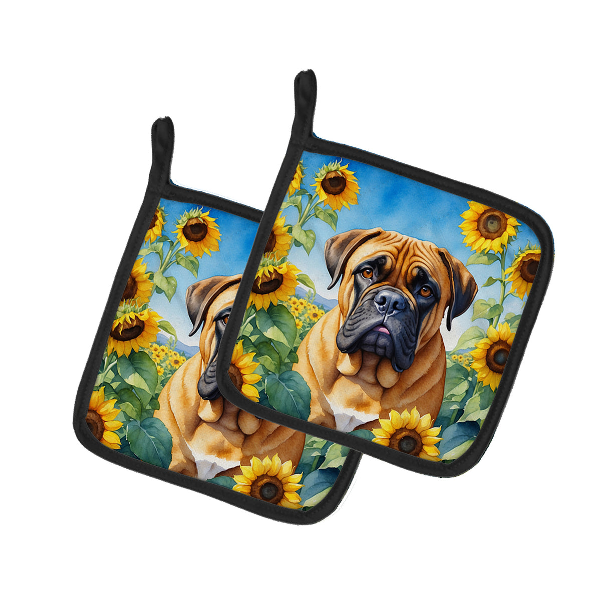 Buy this Bullmastiff in Sunflowers Pair of Pot Holders