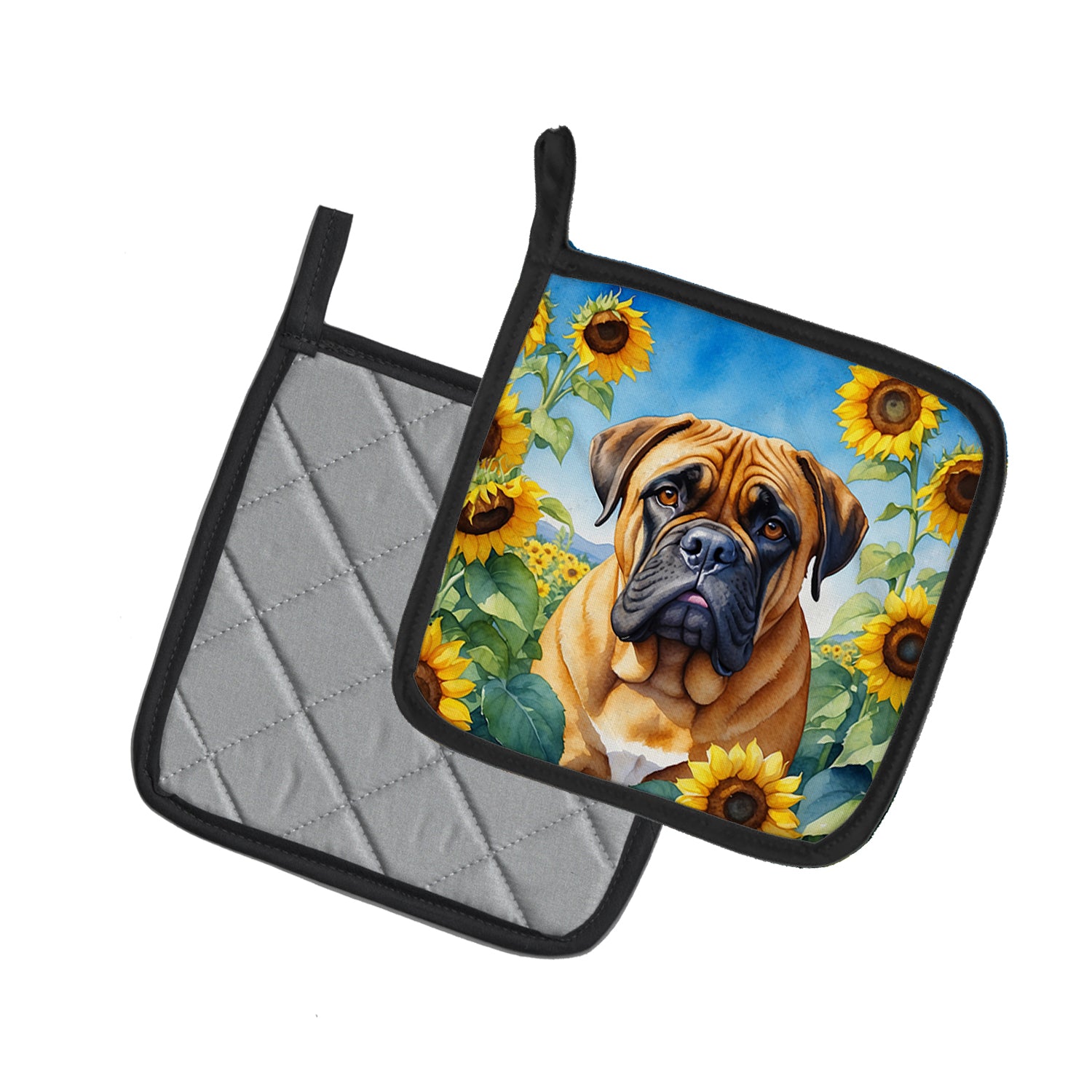 Buy this Bullmastiff in Sunflowers Pair of Pot Holders