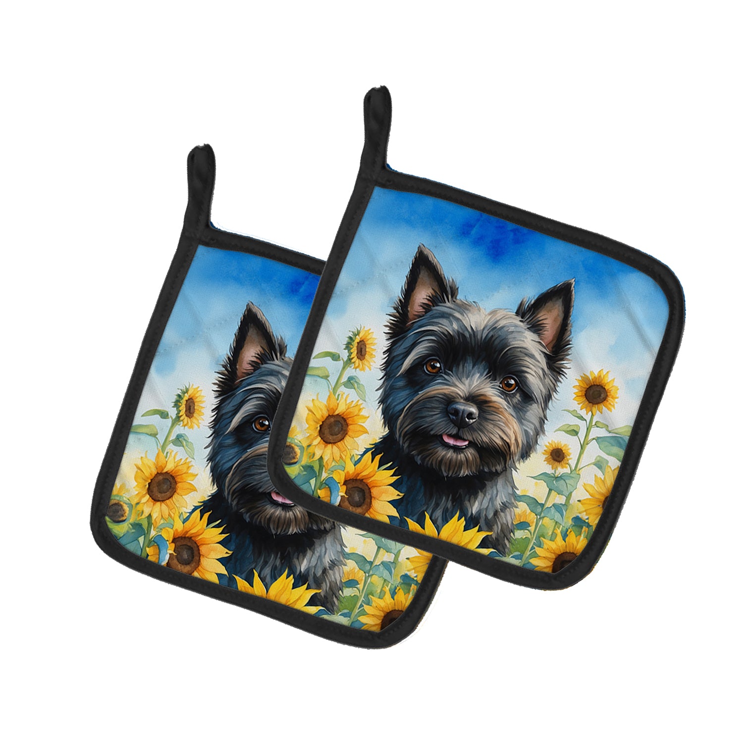 Buy this Cairn Terrier in Sunflowers Pair of Pot Holders