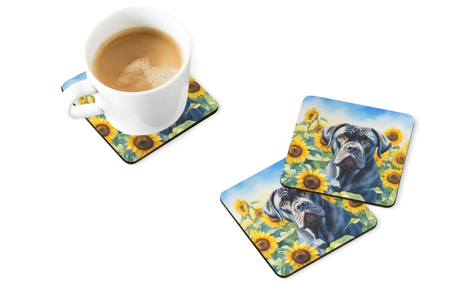 Cane Corso in Sunflowers Foam Coasters