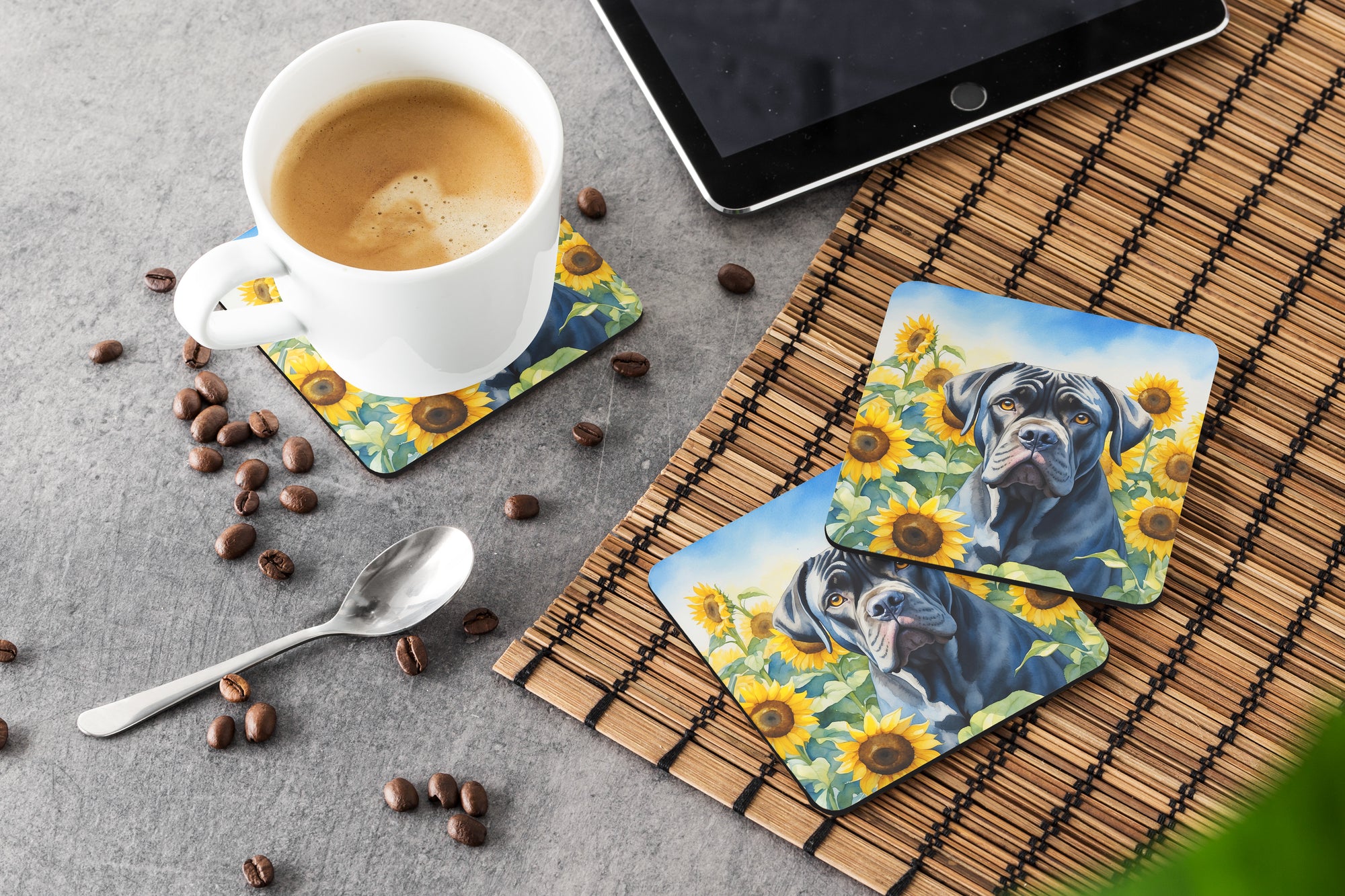 Cane Corso in Sunflowers Foam Coasters