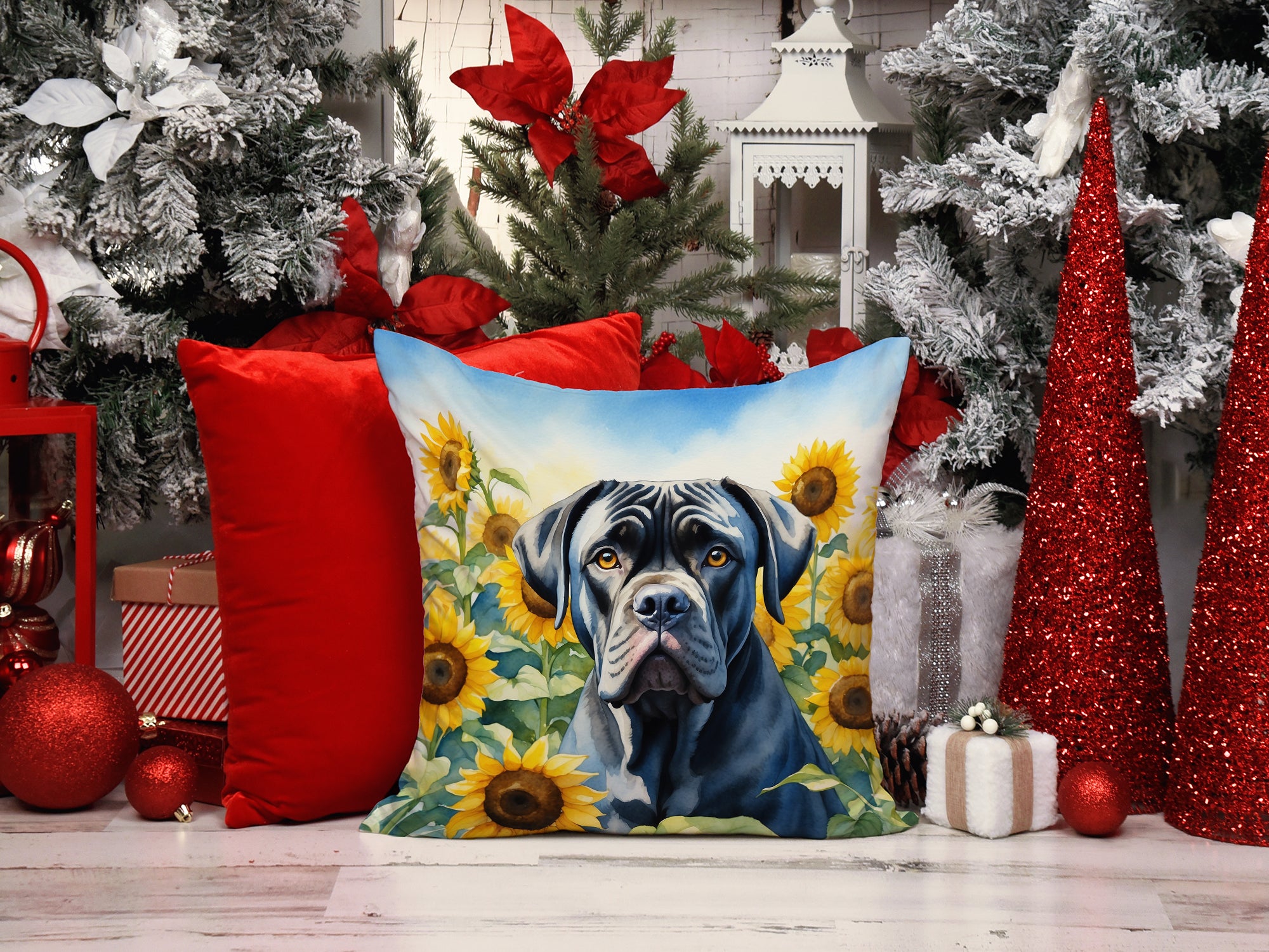 Cane Corso in Sunflowers Throw Pillow