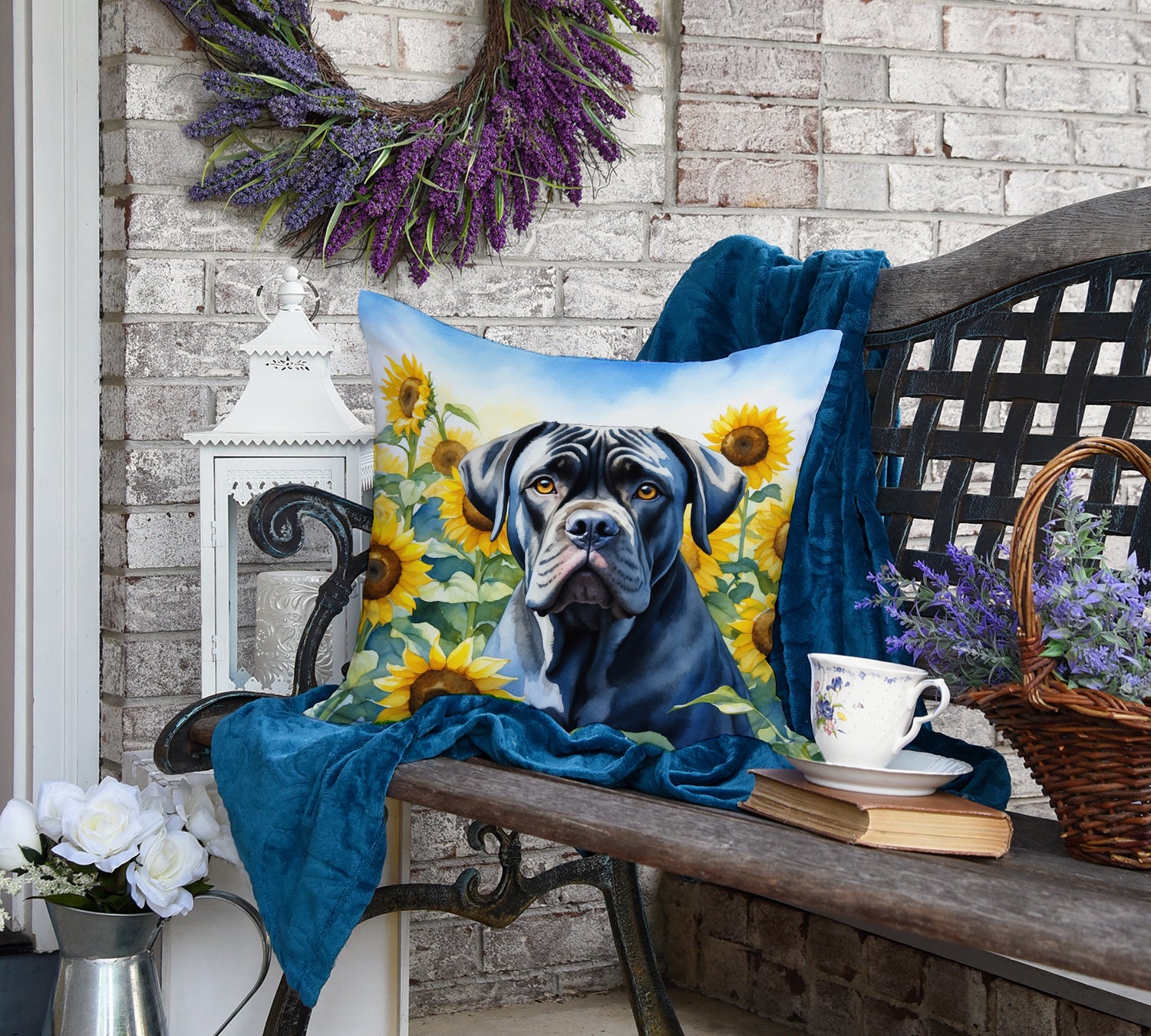 Cane Corso in Sunflowers Throw Pillow