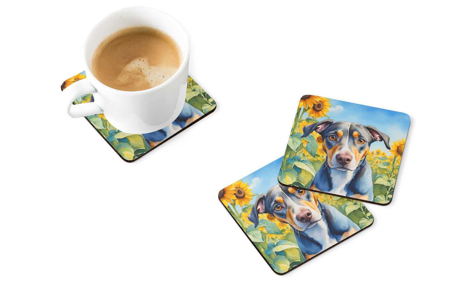 Catahoula in Sunflowers Foam Coasters