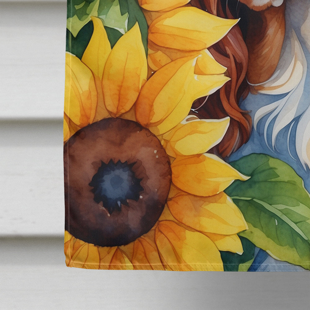 Cavalier Spaniel in Sunflowers House Flag