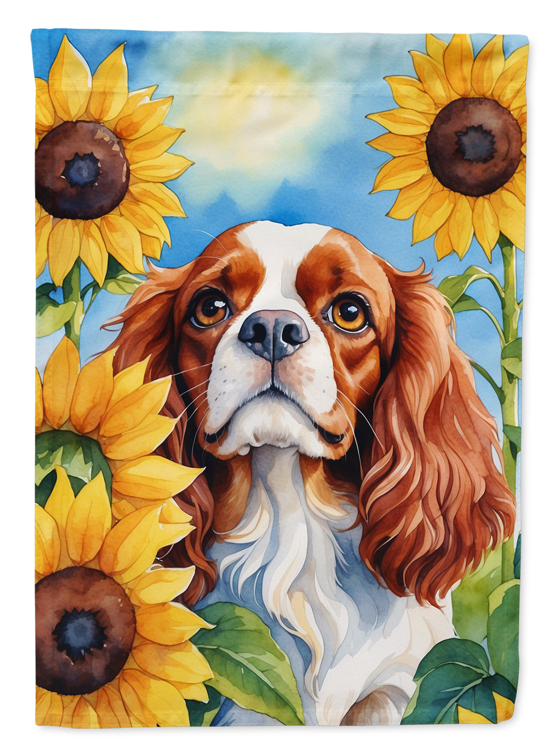 Buy this Cavalier Spaniel in Sunflowers House Flag