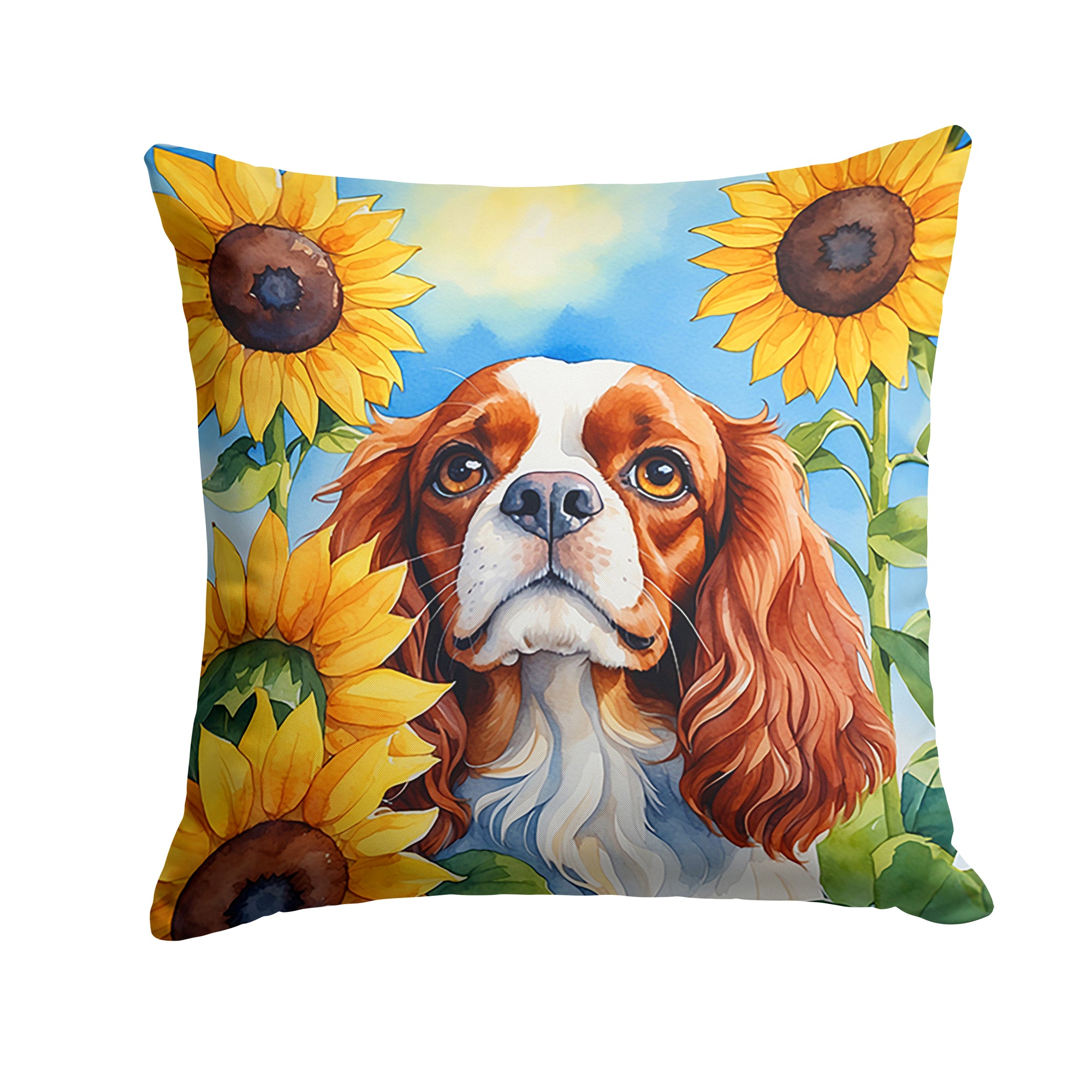 Buy this Cavalier Spaniel in Sunflowers Throw Pillow