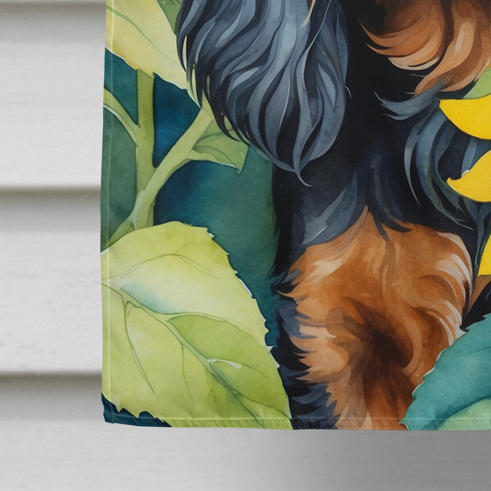 Cavalier Spaniel in Sunflowers House Flag