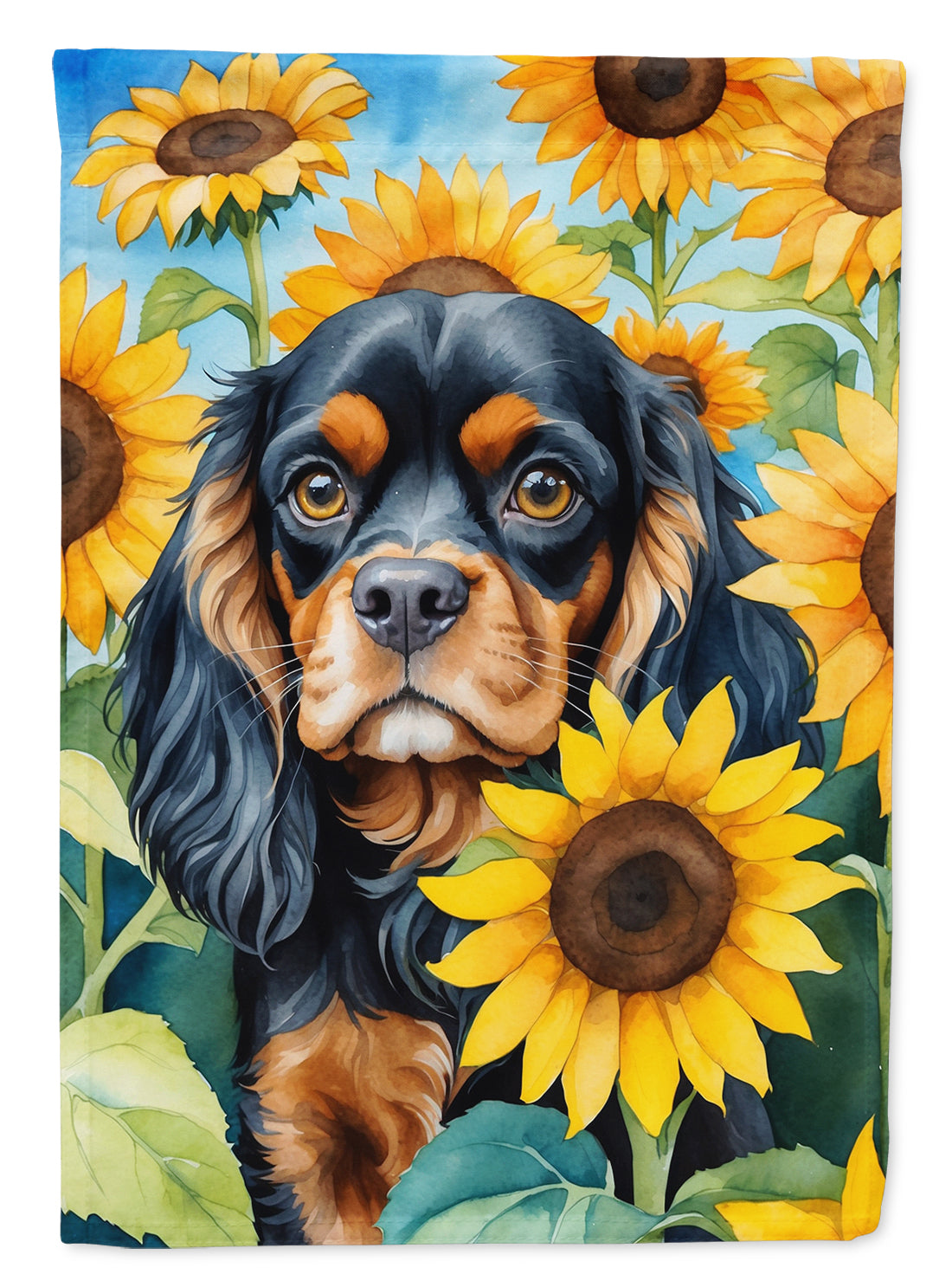 Buy this Cavalier Spaniel in Sunflowers House Flag