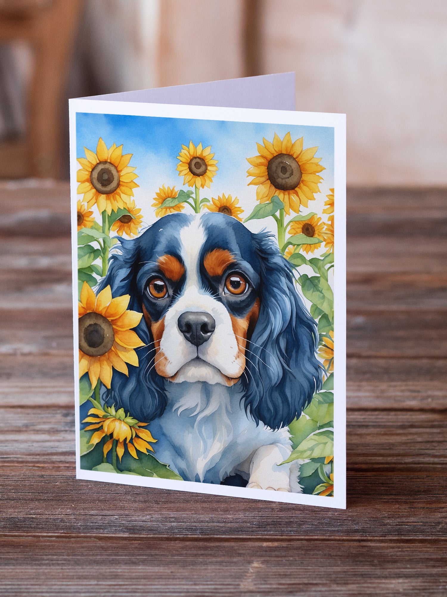 Buy this Cavalier Spaniel in Sunflowers Greeting Cards Pack of 8