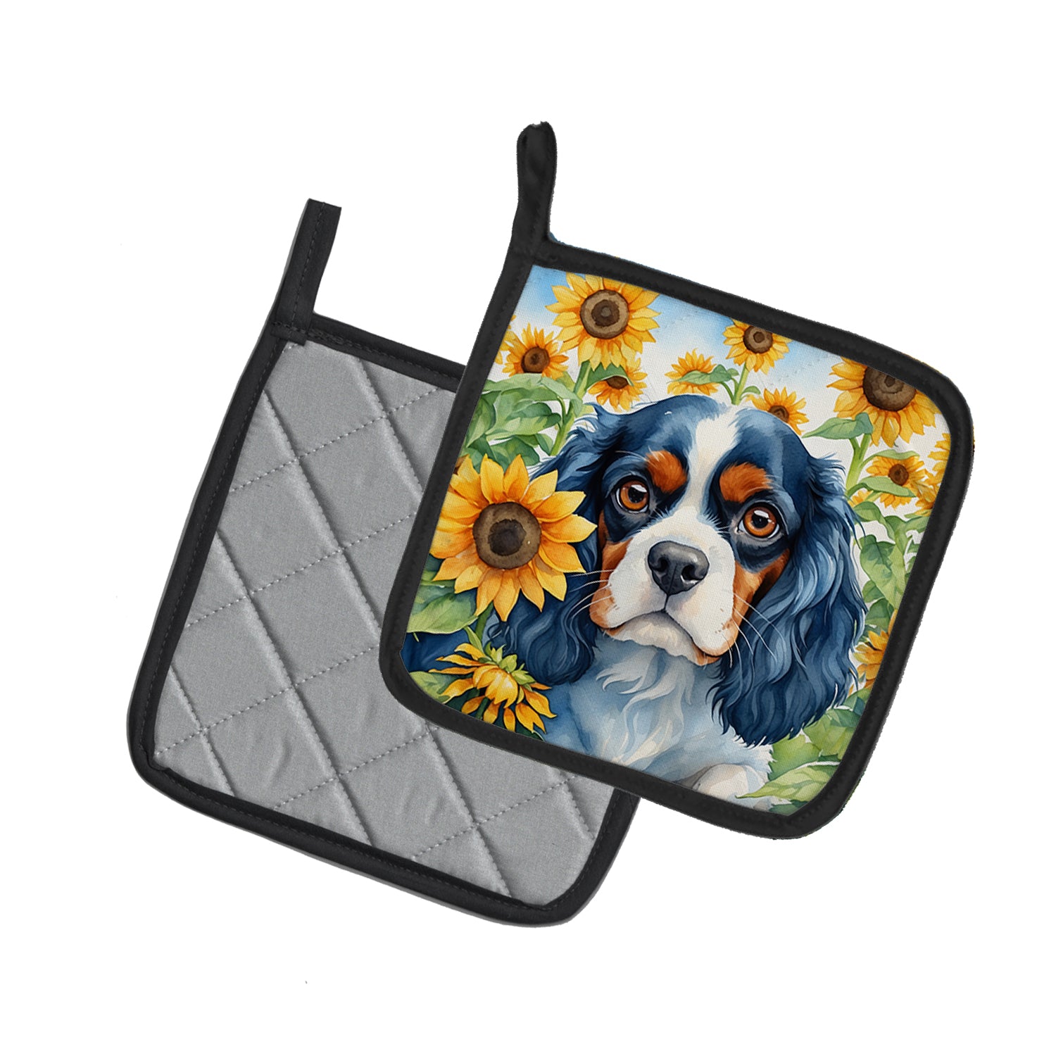 Buy this Cavalier Spaniel in Sunflowers Pair of Pot Holders