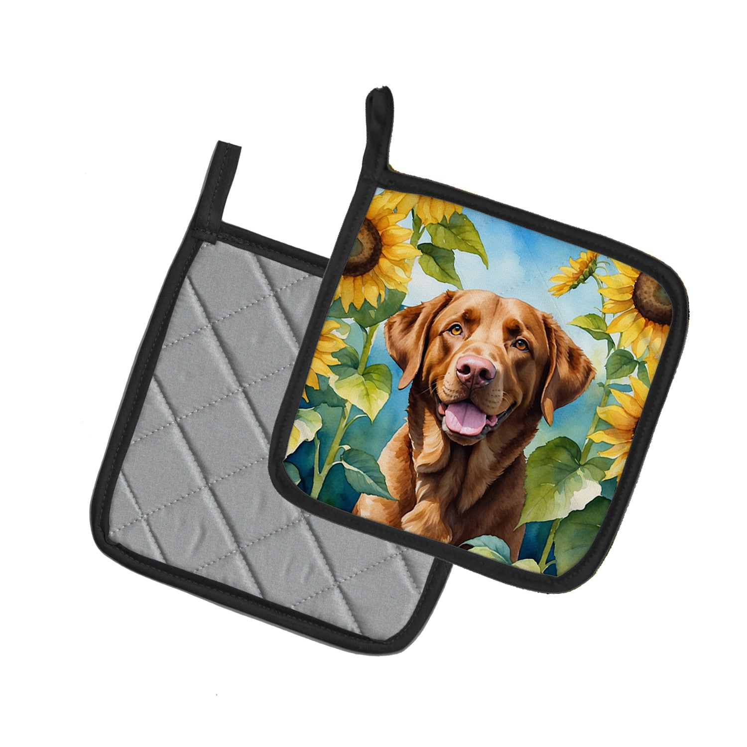 Chesapeake Bay Retriever in Sunflowers Pair of Pot Holders