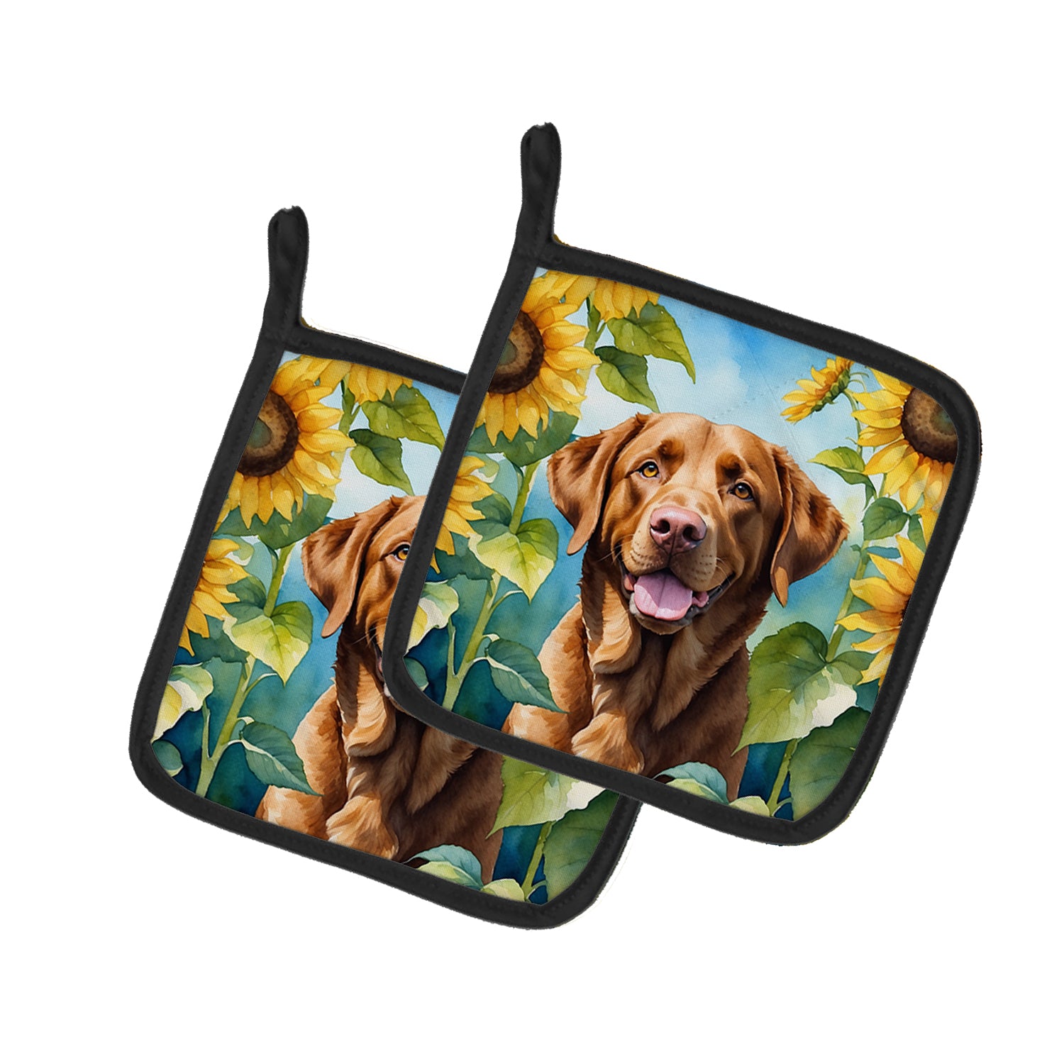 Buy this Chesapeake Bay Retriever in Sunflowers Pair of Pot Holders