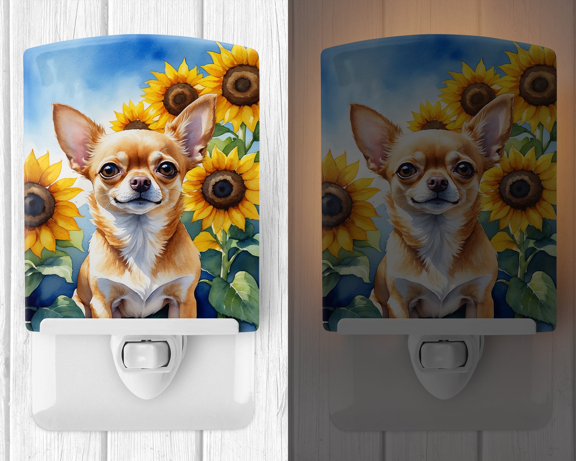 Chihuahua in Sunflowers Ceramic Night Light