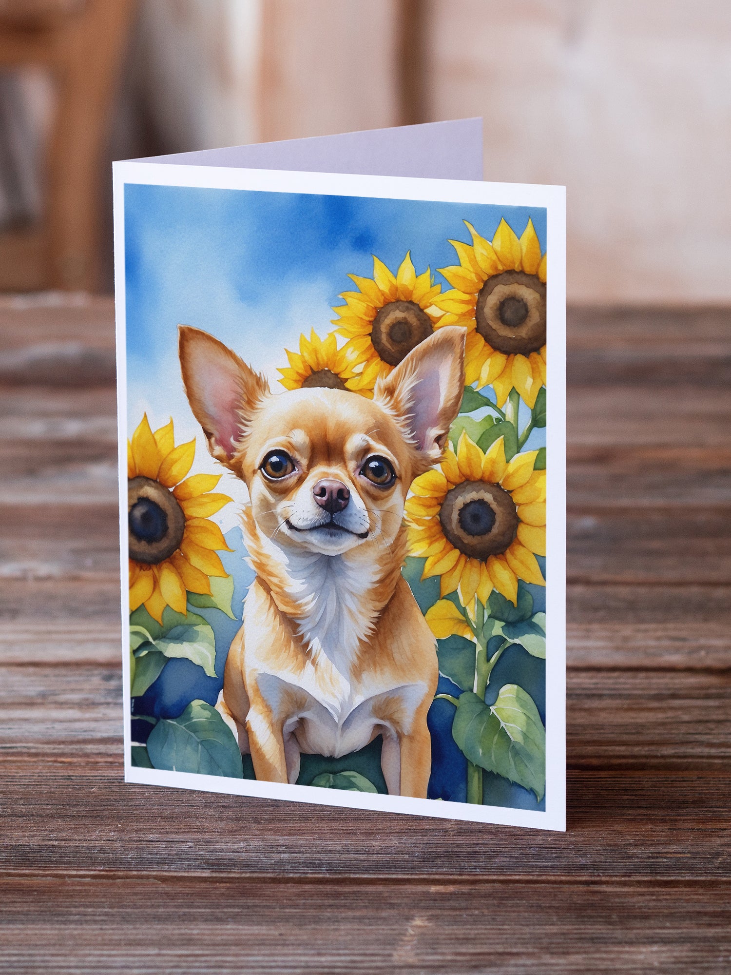 Chihuahua in Sunflowers Greeting Cards Pack of 8