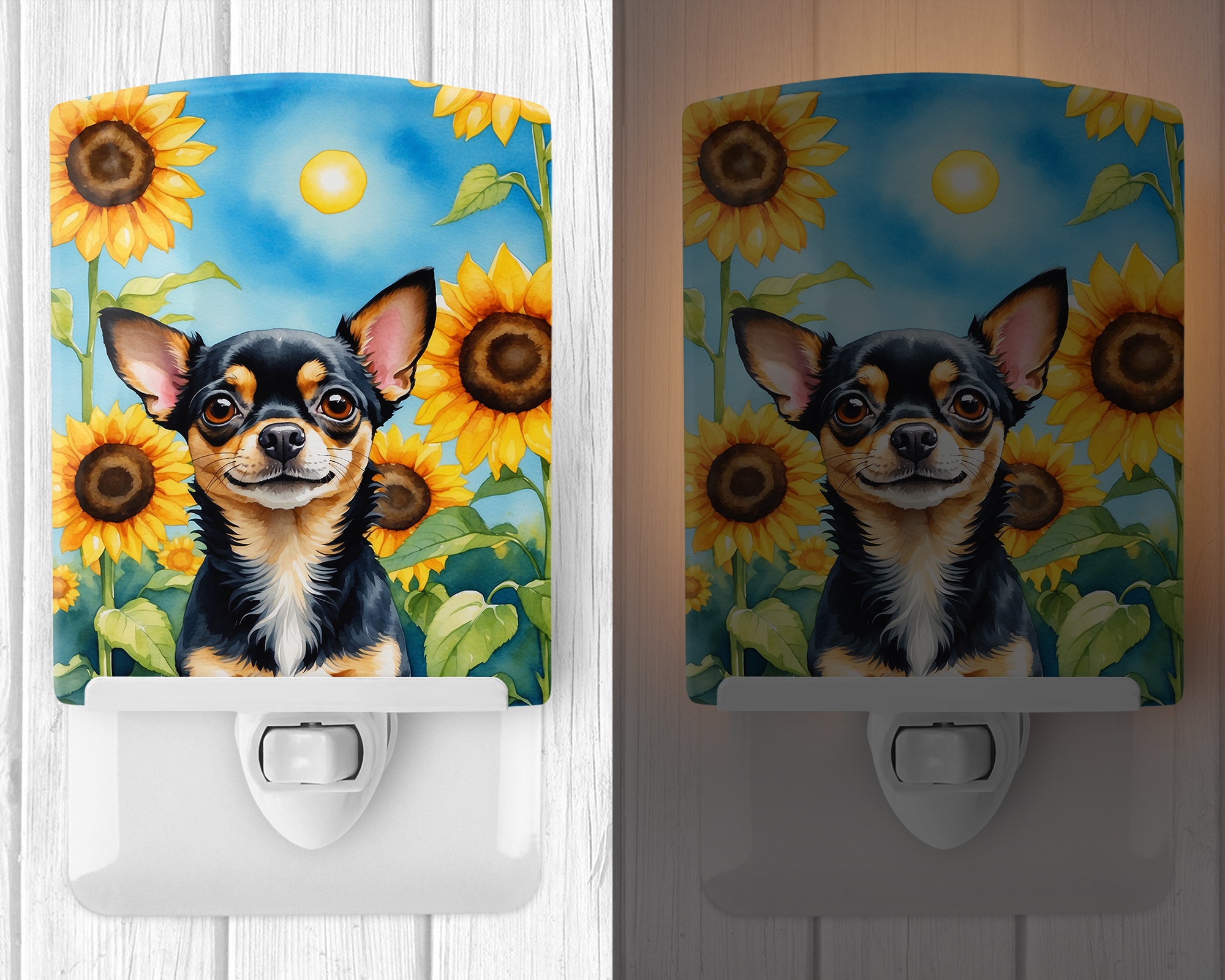 Chihuahua in Sunflowers Ceramic Night Light