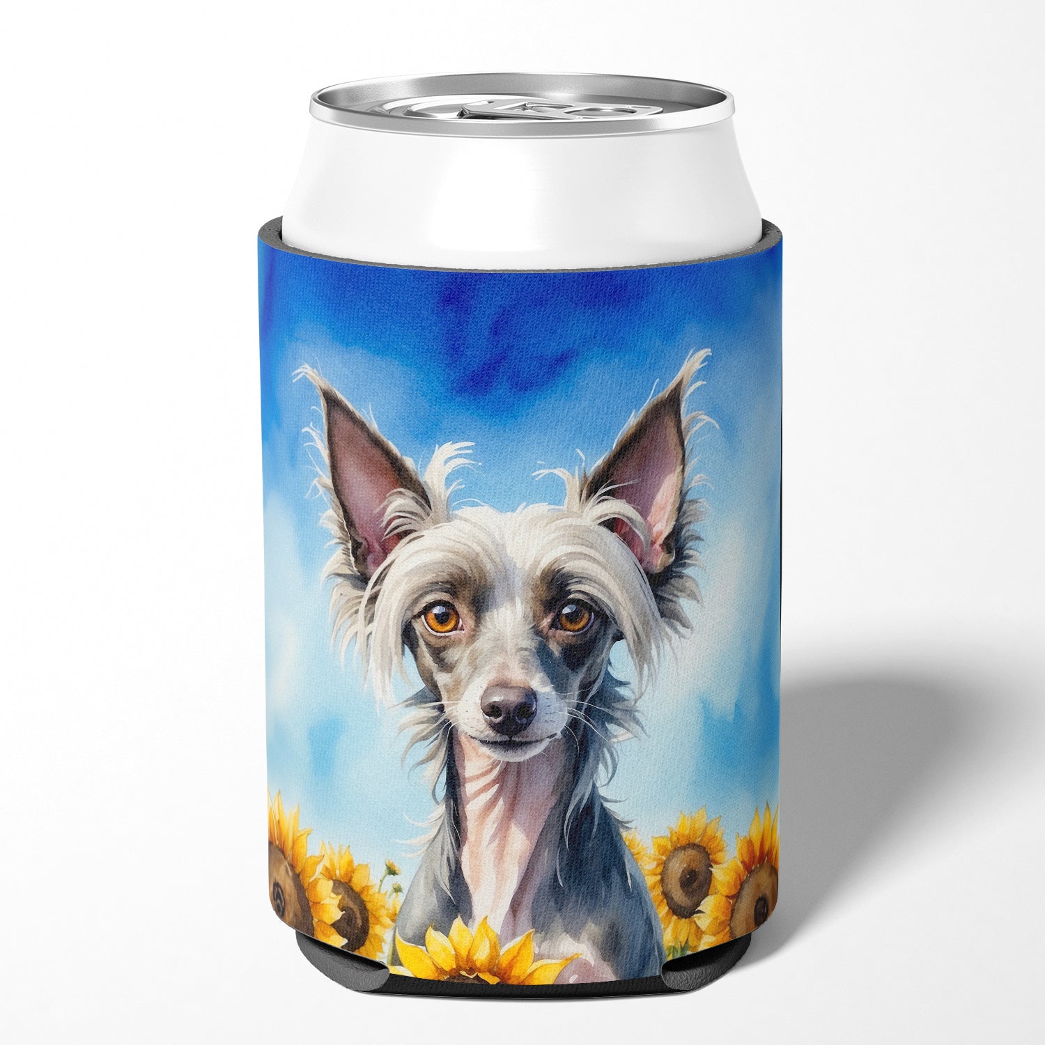 Buy this Chinese Crested in Sunflowers Can or Bottle Hugger