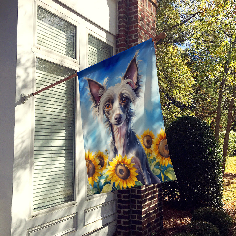 Chinese Crested in Sunflowers House Flag