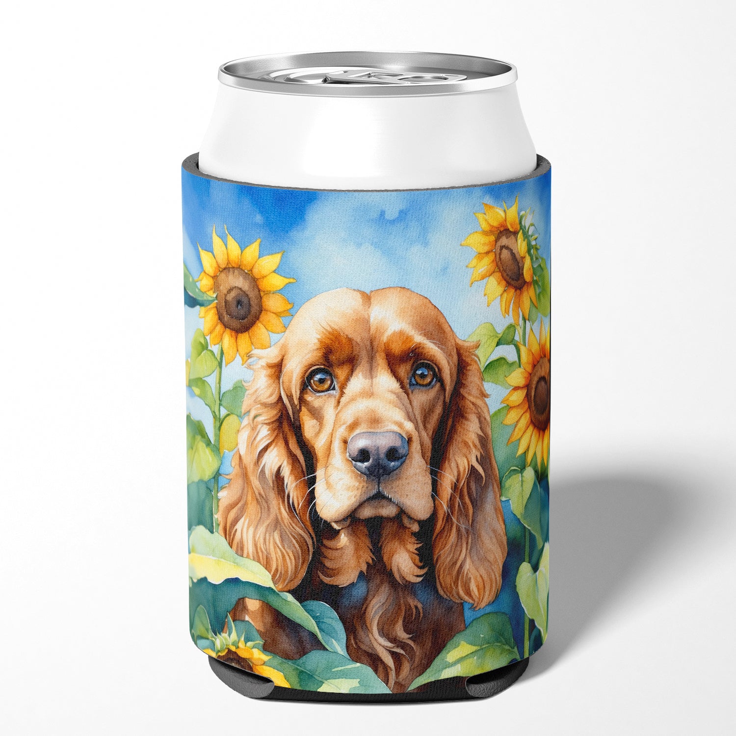 Buy this Cocker Spaniel in Sunflowers Can or Bottle Hugger