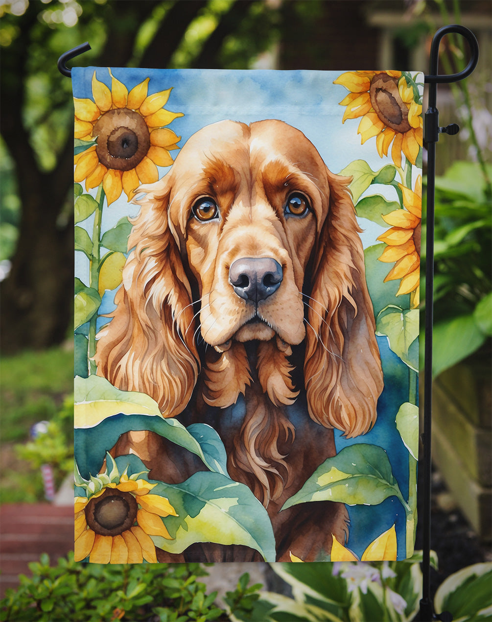 Cocker Spaniel in Sunflowers Garden Flag