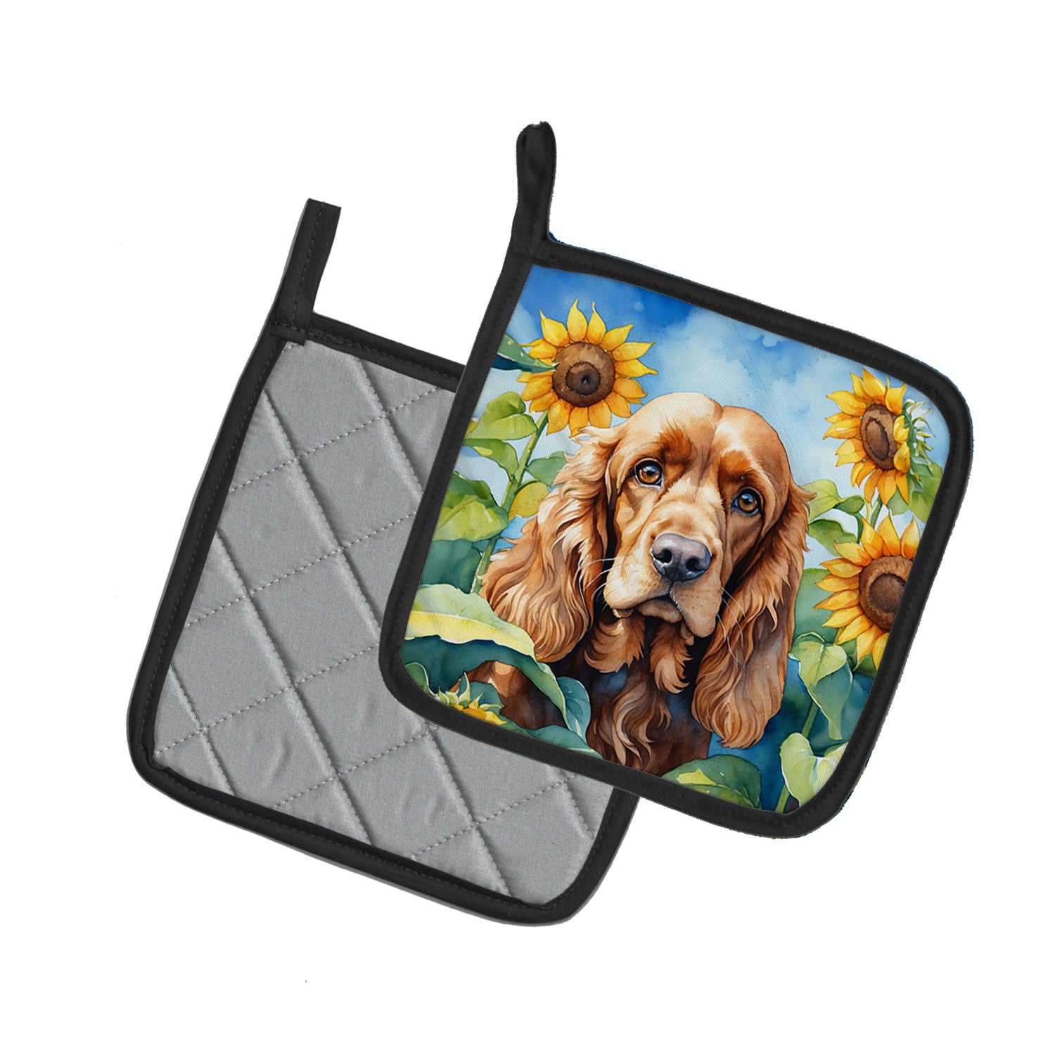 Buy this Cocker Spaniel in Sunflowers Pair of Pot Holders