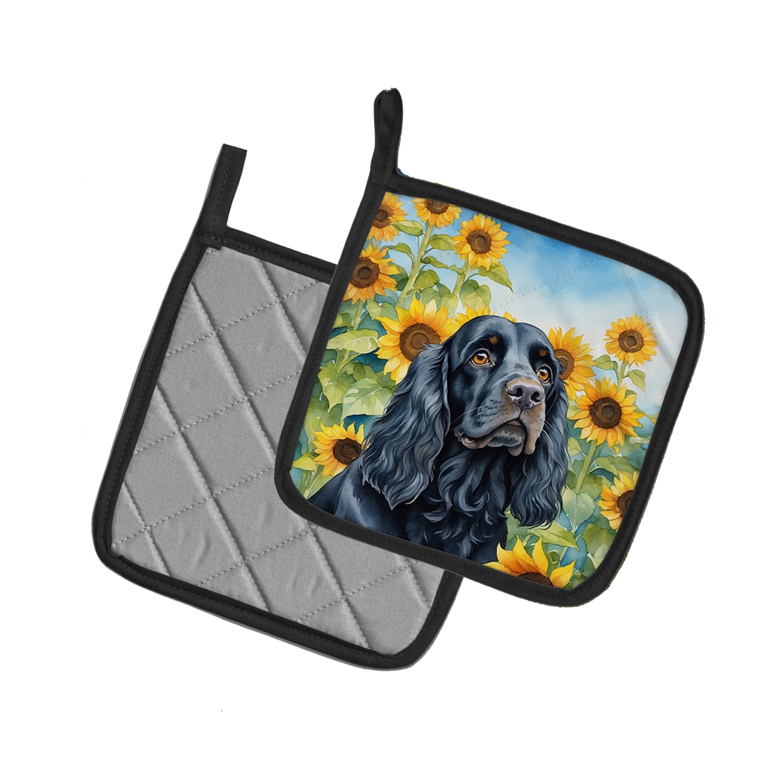 Cocker Spaniel in Sunflowers Pair of Pot Holders