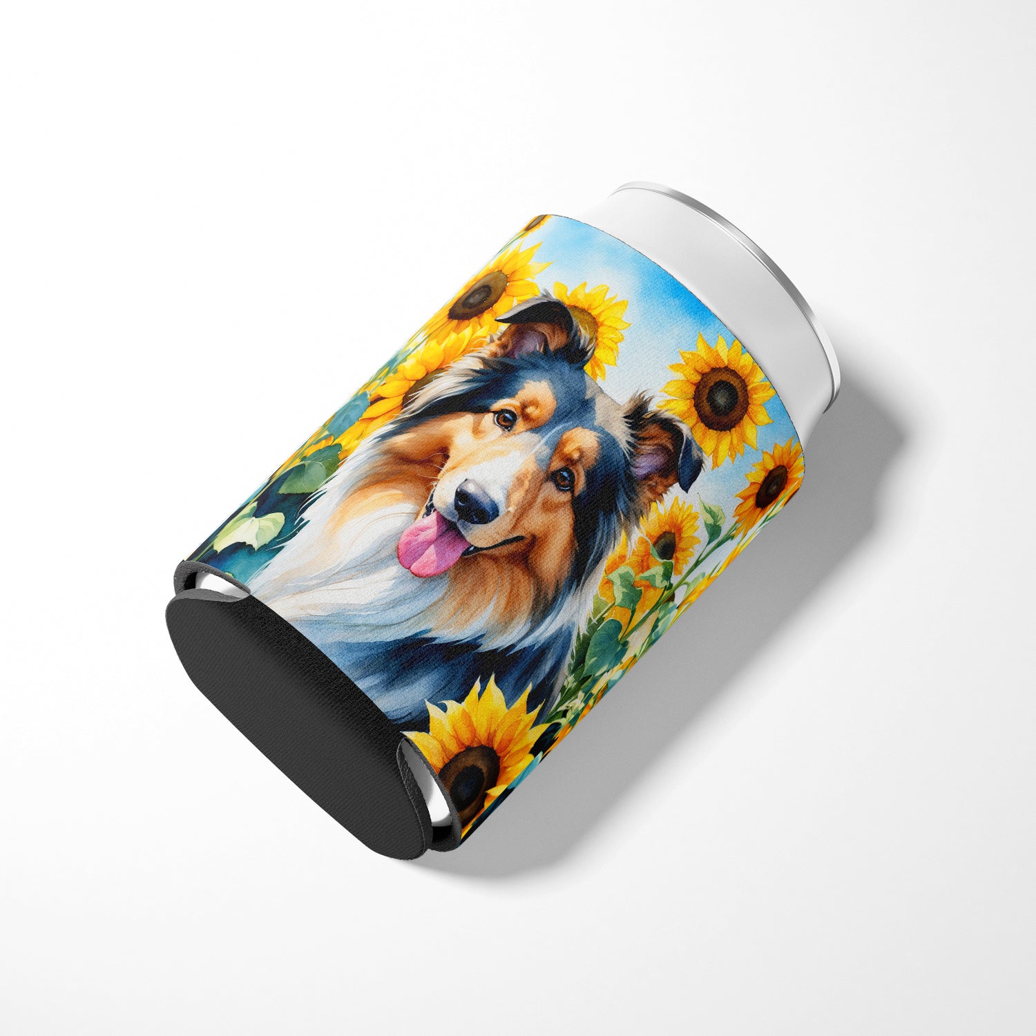 Collie in Sunflowers Can or Bottle Hugger