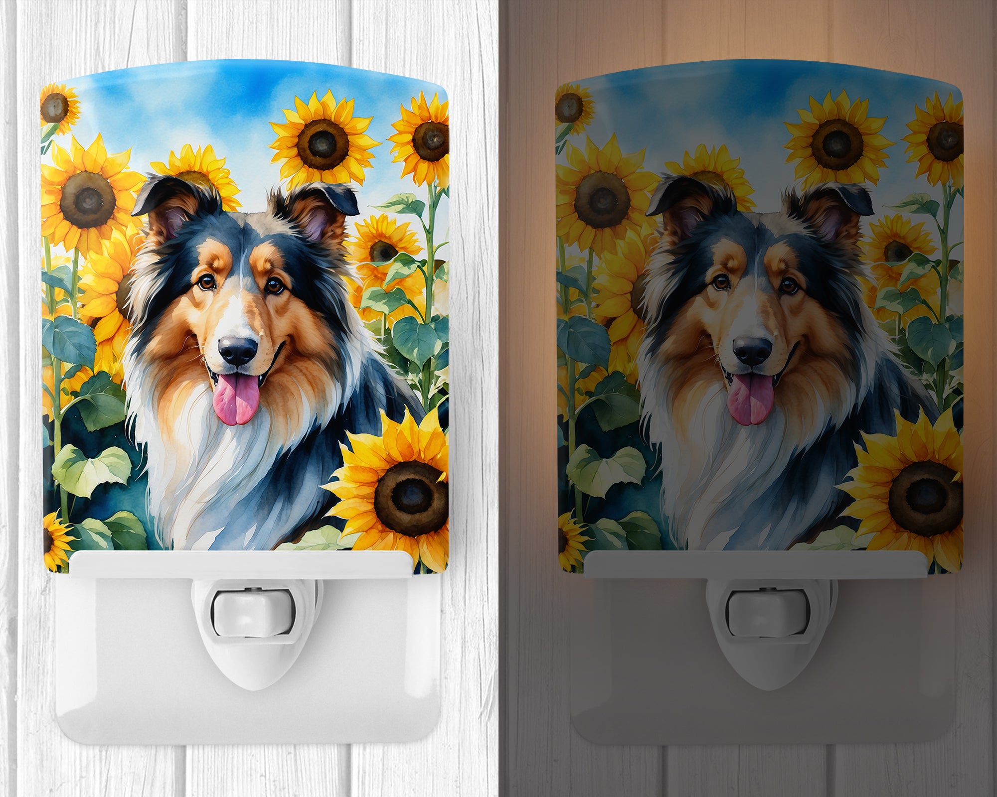 Collie in Sunflowers Ceramic Night Light