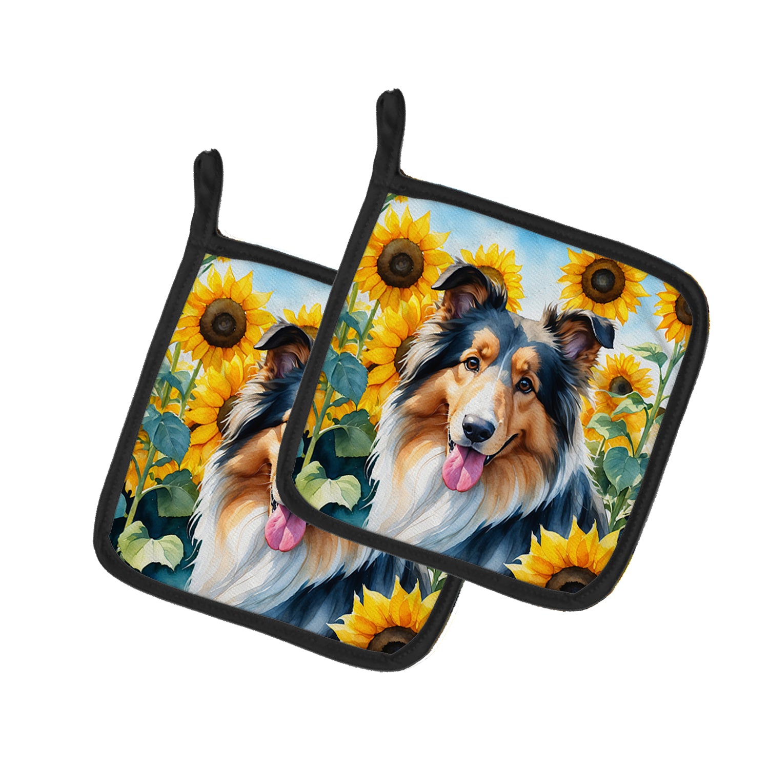 Buy this Collie in Sunflowers Pair of Pot Holders