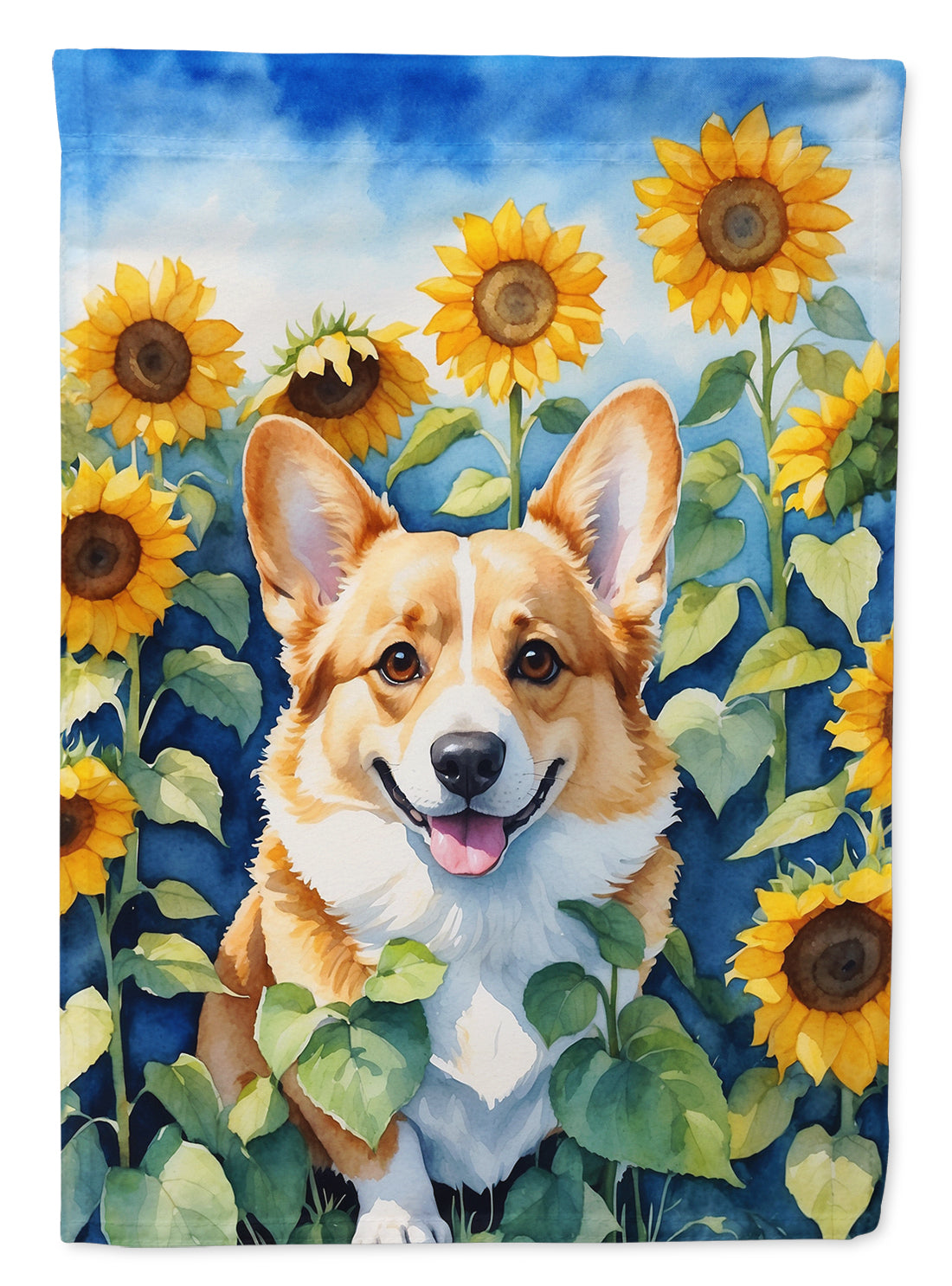 Buy this Corgi in Sunflowers House Flag