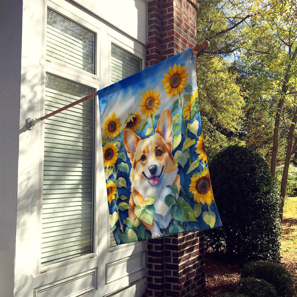 Buy this Corgi in Sunflowers House Flag