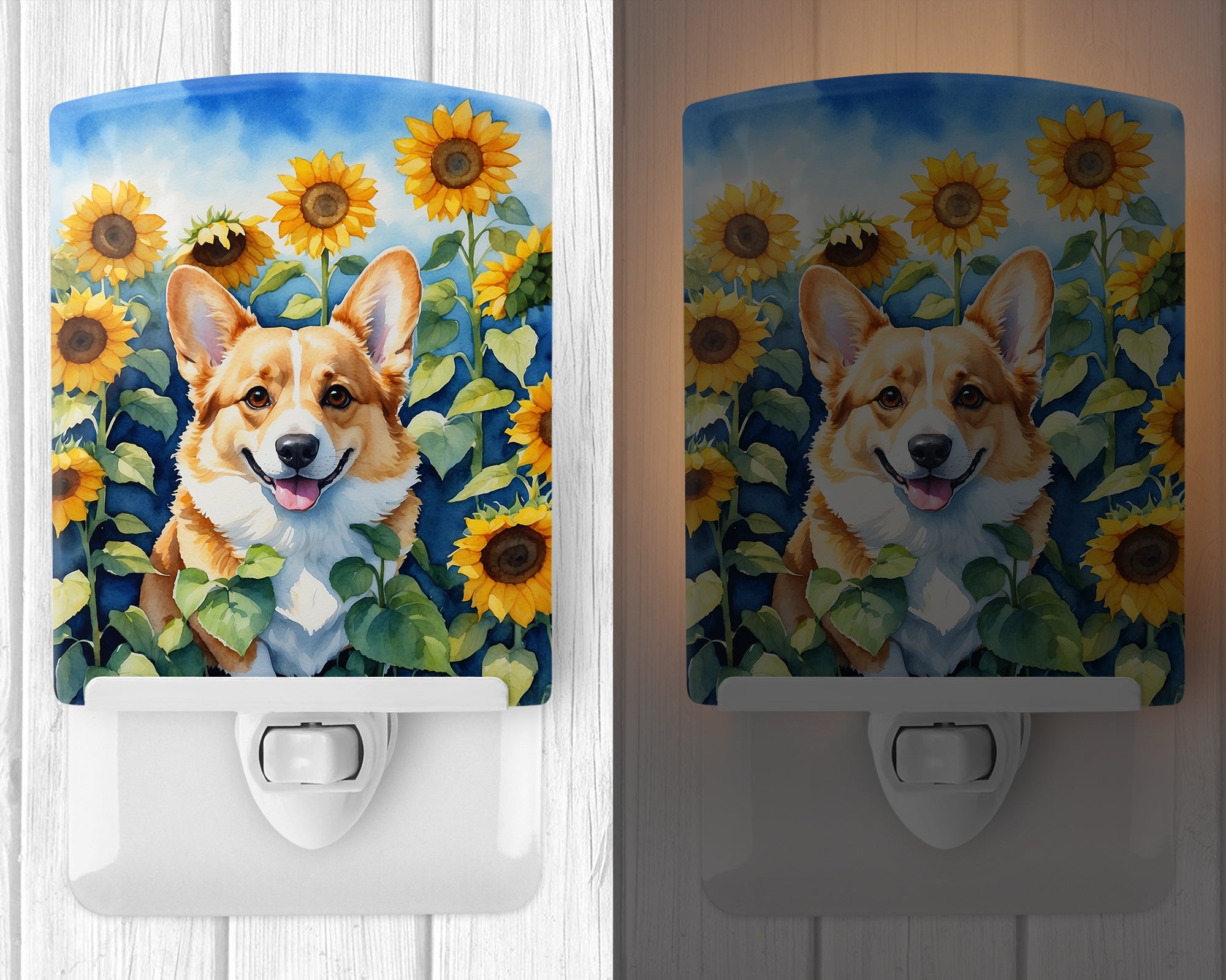 Corgi in Sunflowers Ceramic Night Light