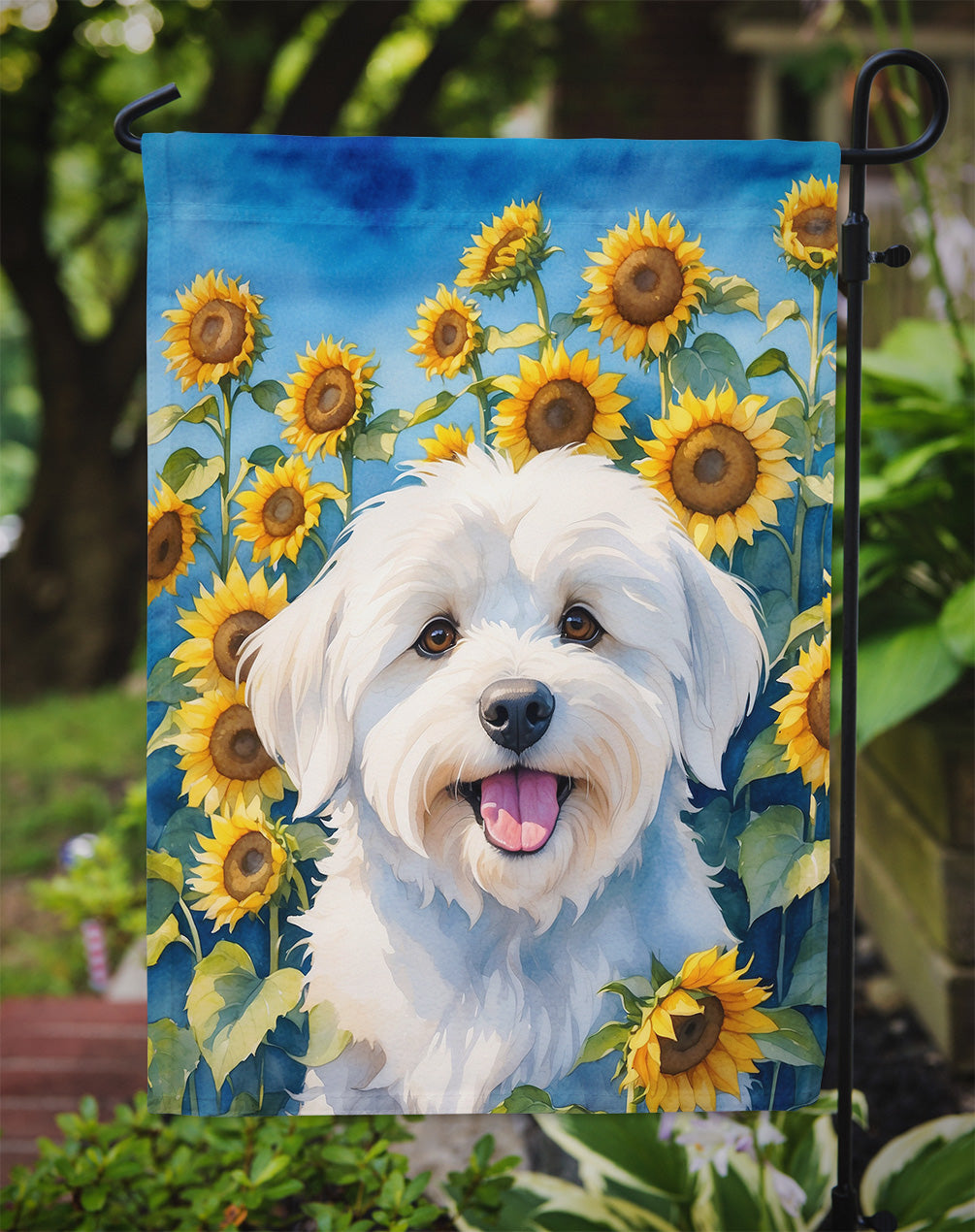 Coton de Tulear in Sunflowers Garden Flag