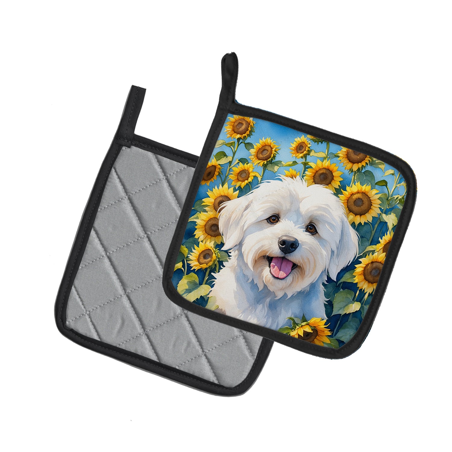 Coton de Tulear in Sunflowers Pair of Pot Holders