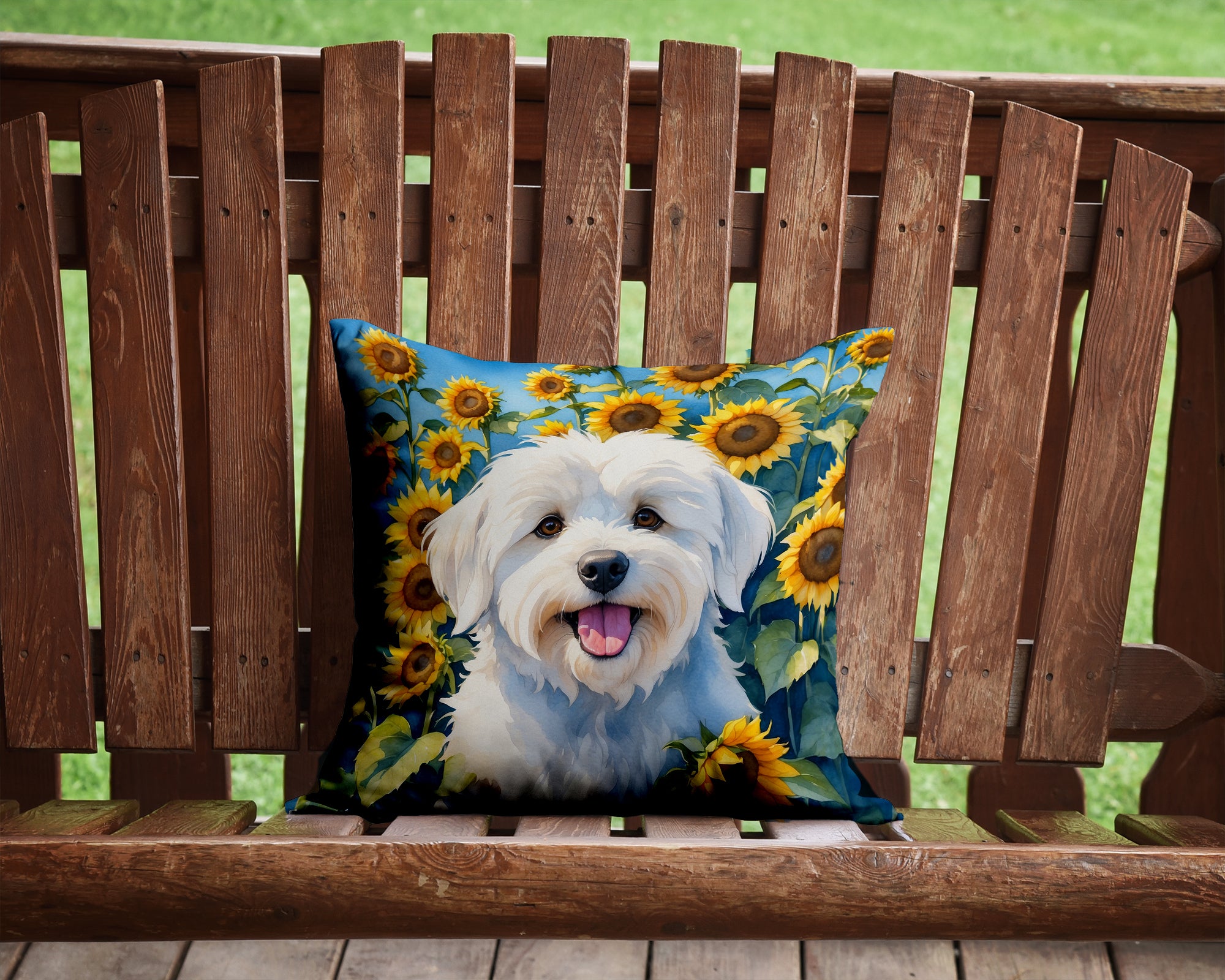 Coton de Tulear in Sunflowers Throw Pillow