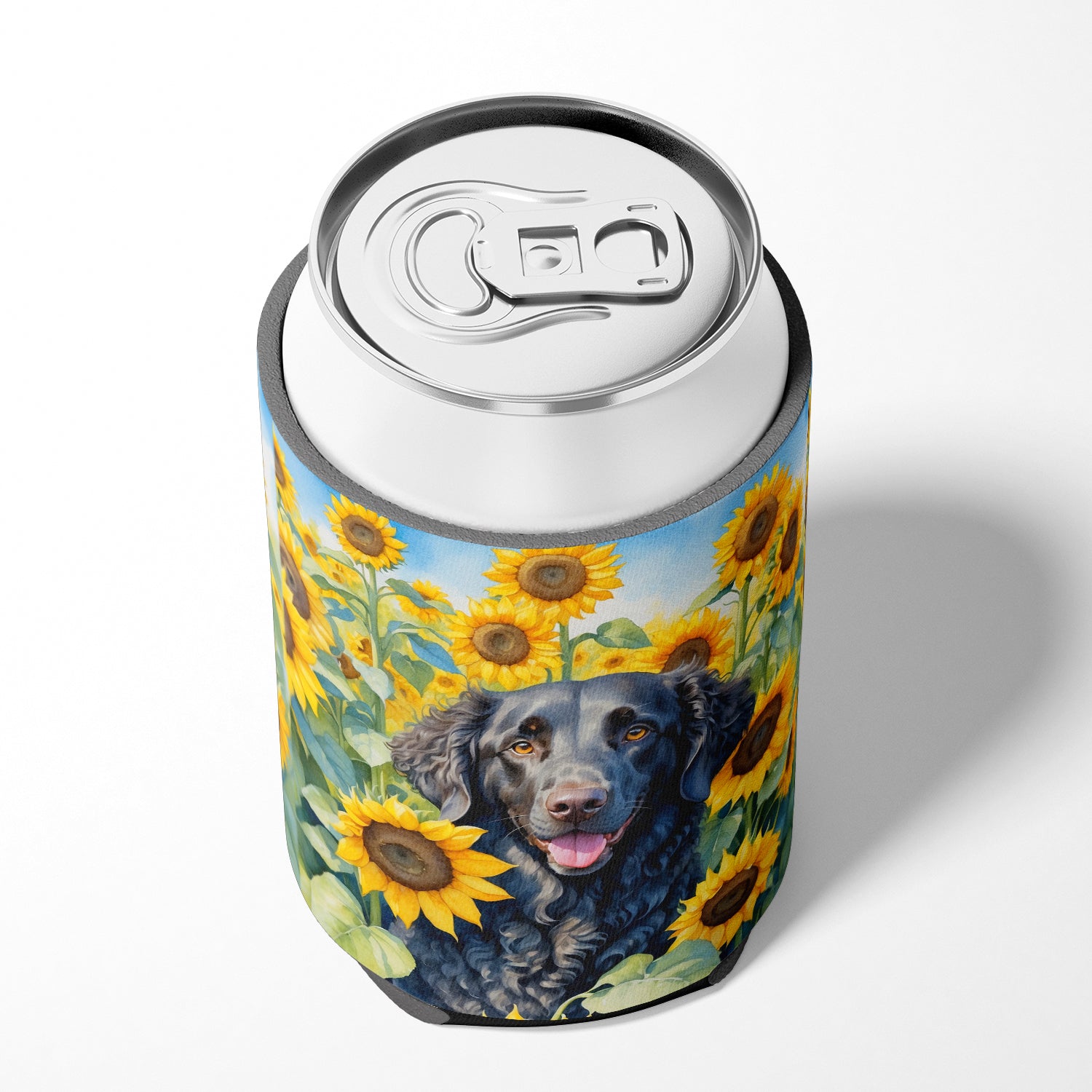 Curly-Coated Retriever in Sunflowers Can or Bottle Hugger