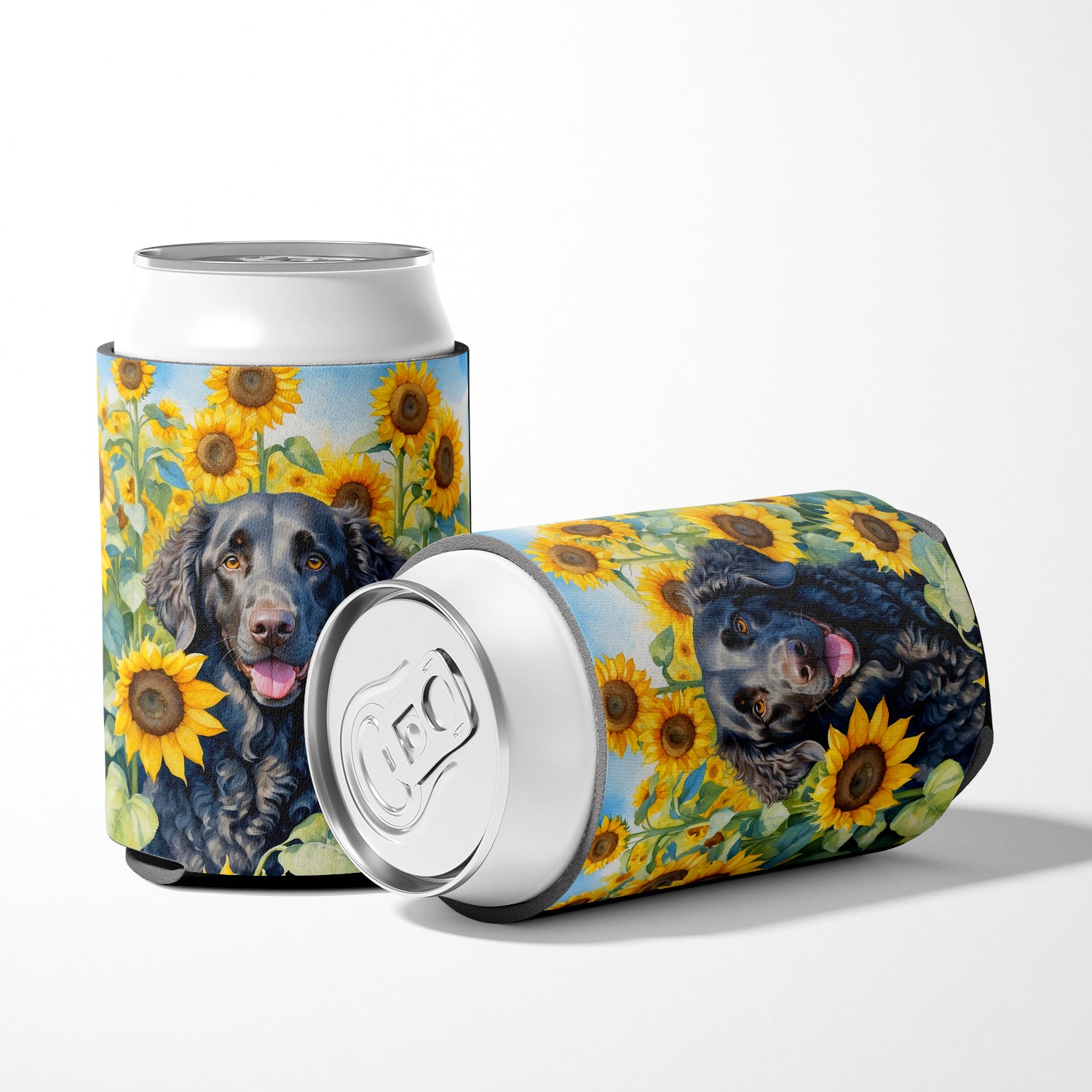 Curly-Coated Retriever in Sunflowers Can or Bottle Hugger