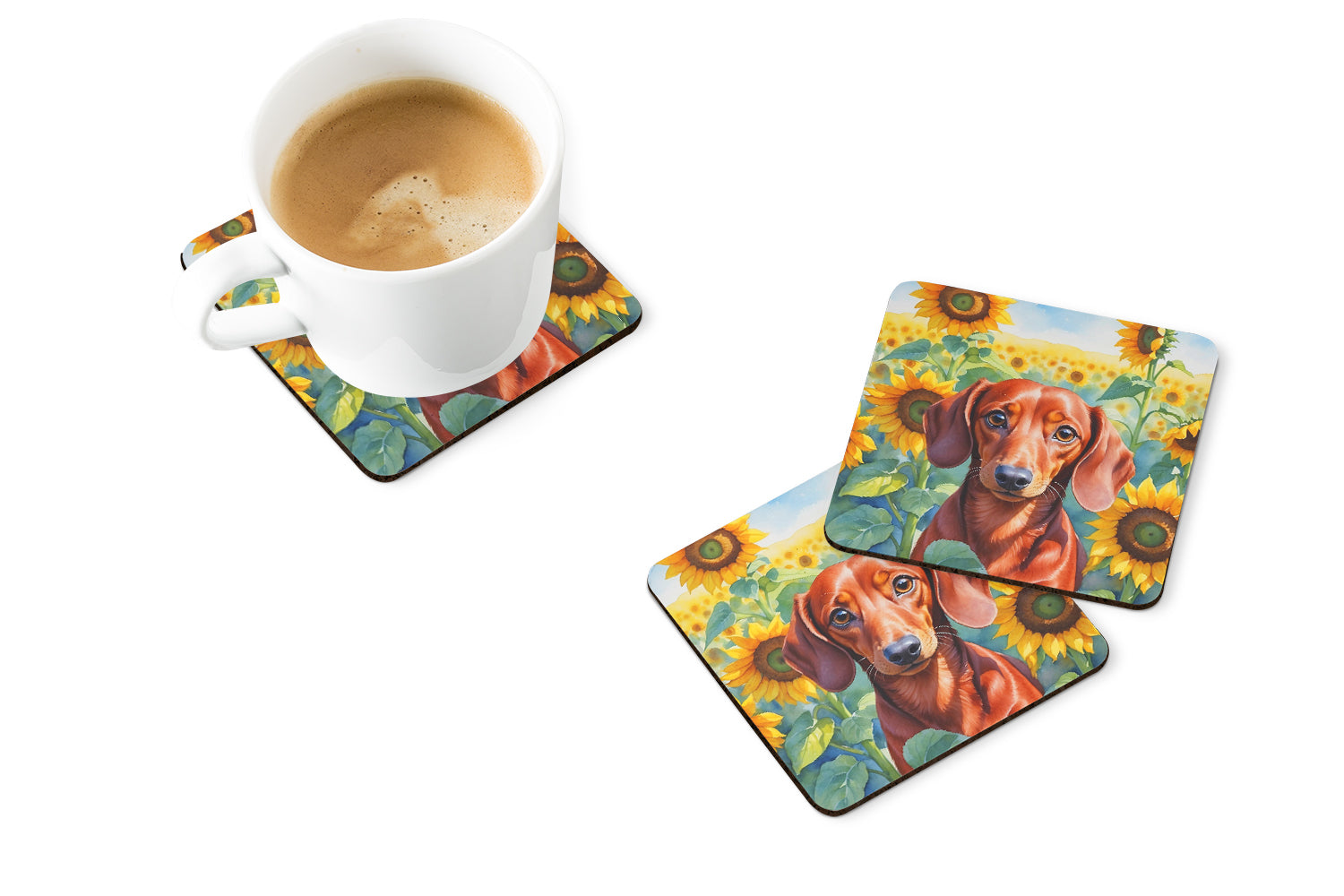 Dachshund in Sunflowers Foam Coasters